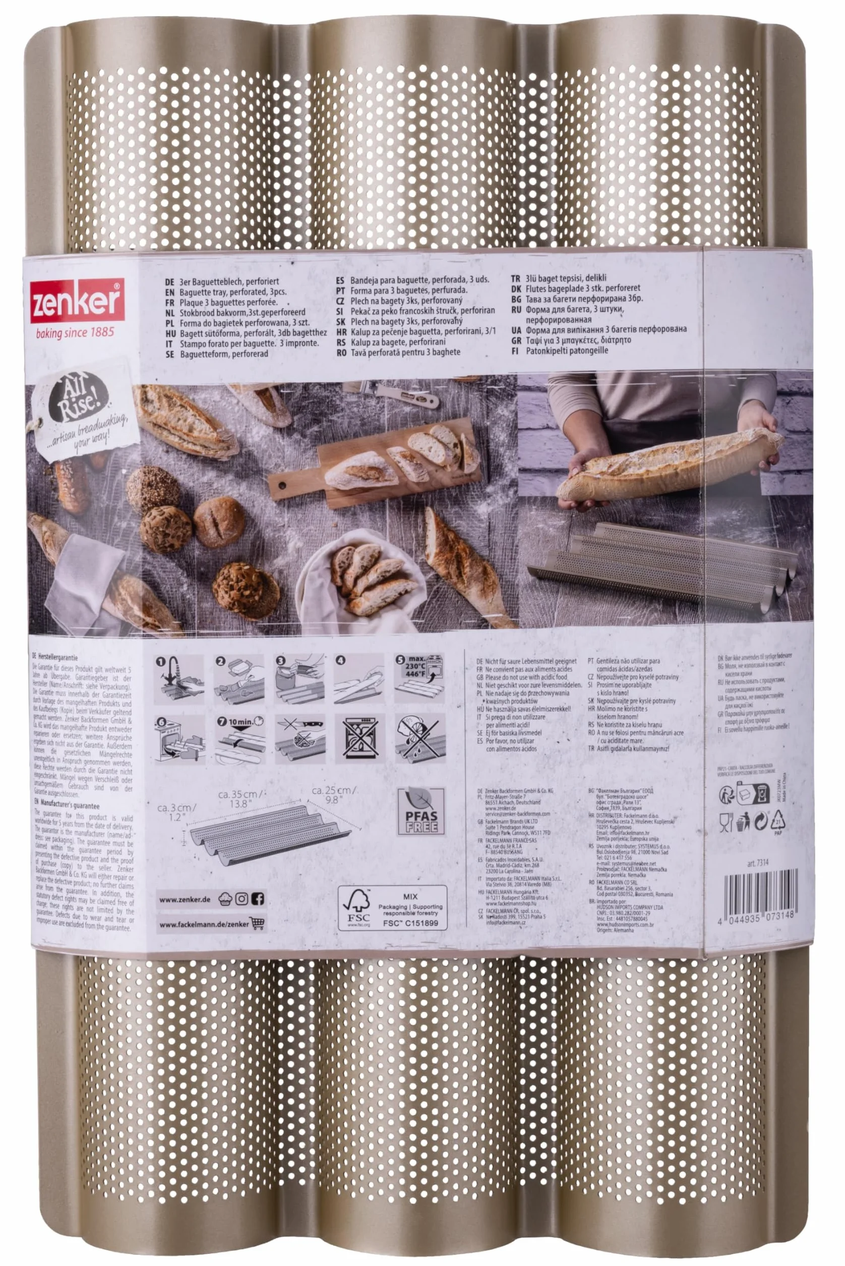 Zenker Blacha do bagietek, perforowana forma do pieczenia chrupiących bagietek, powłoka zapobiegająca przywieraniu, odporna na temperaturę do +230°C, 38,5 x 25 x 3 cm