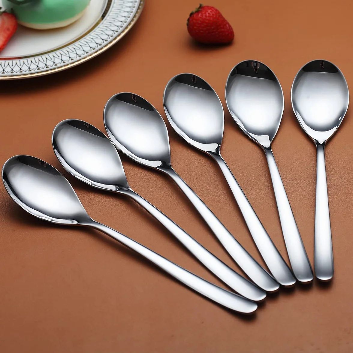Łyżki obiadowe 6 sztuk, Kyraton 21,5 cm Łyżki stołowe ze stali nierdzewnej, łyżki do zupy Zestaw sztućców Solidny Łatwe do czyszczenia, Łyżki deserowe, Można myć w zmywarce