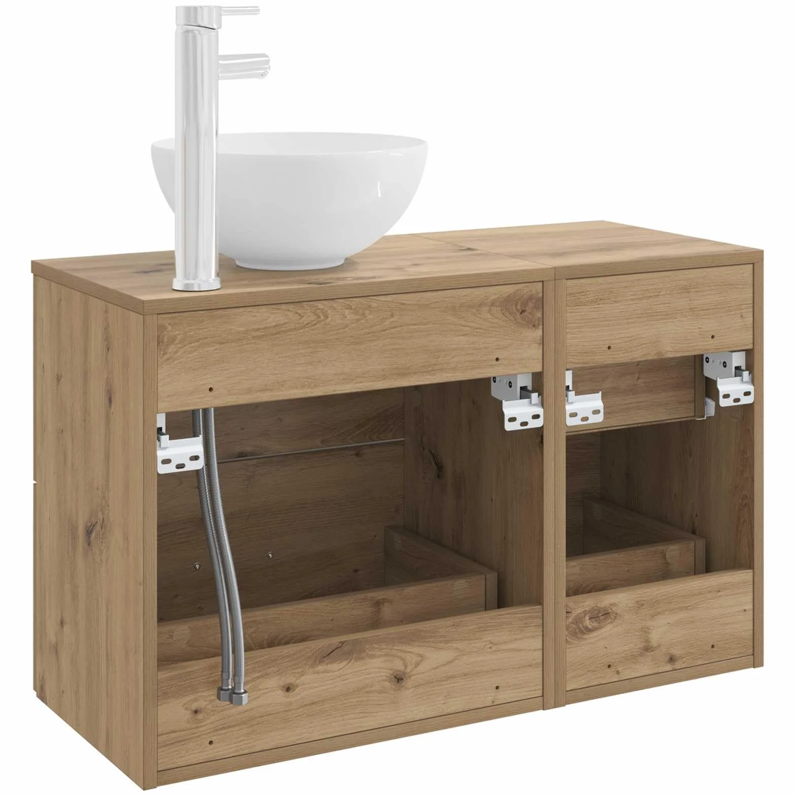 Umywalka łazienkowa zestaw 2 szt. dąb Artisan z materiału drewnopochodnego, szafka pod umywalkę z 3 szufladami, 49,5 x 35 x 80 cm, meble WC dla gości, miejsce do przechowywania łazienki i