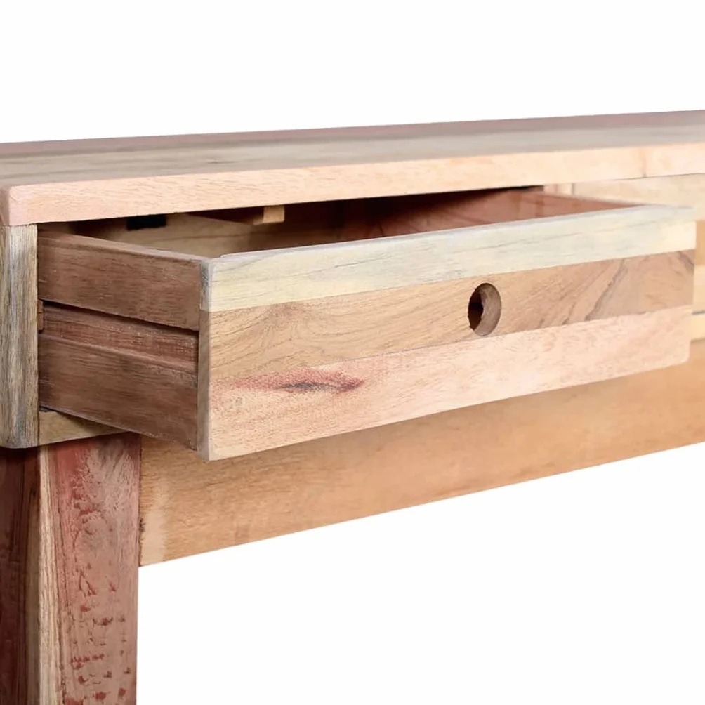 Stolik konsolowy z litego drewna pochodzącego z recyklingu z 3 szufladami, stabilna rama stalowa, komoda do przedpokoju w stylu vintage, stolik pomocniczy 120 x 30 x 80 cm, półka i miejsce do