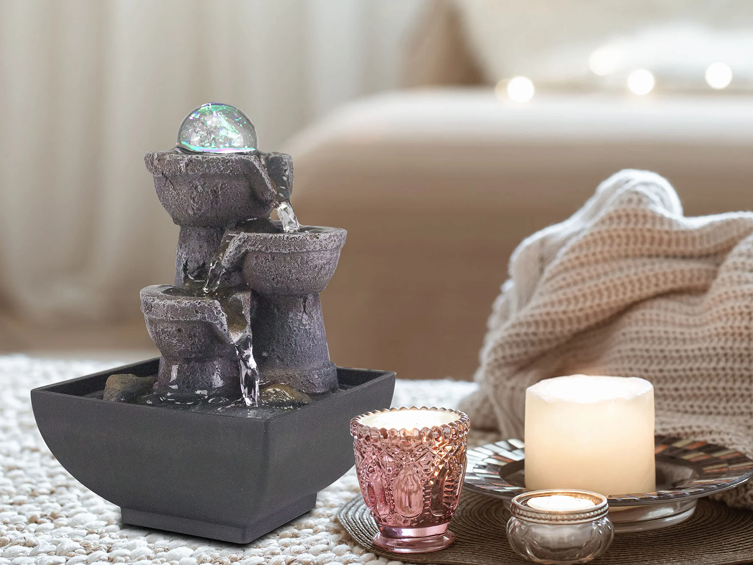 BEPER P201UTP200 Zen Wodospad z oświetleniem LED Relax Dekoracyjna fontanna wody Wewnętrzna Żywica Czarna mała