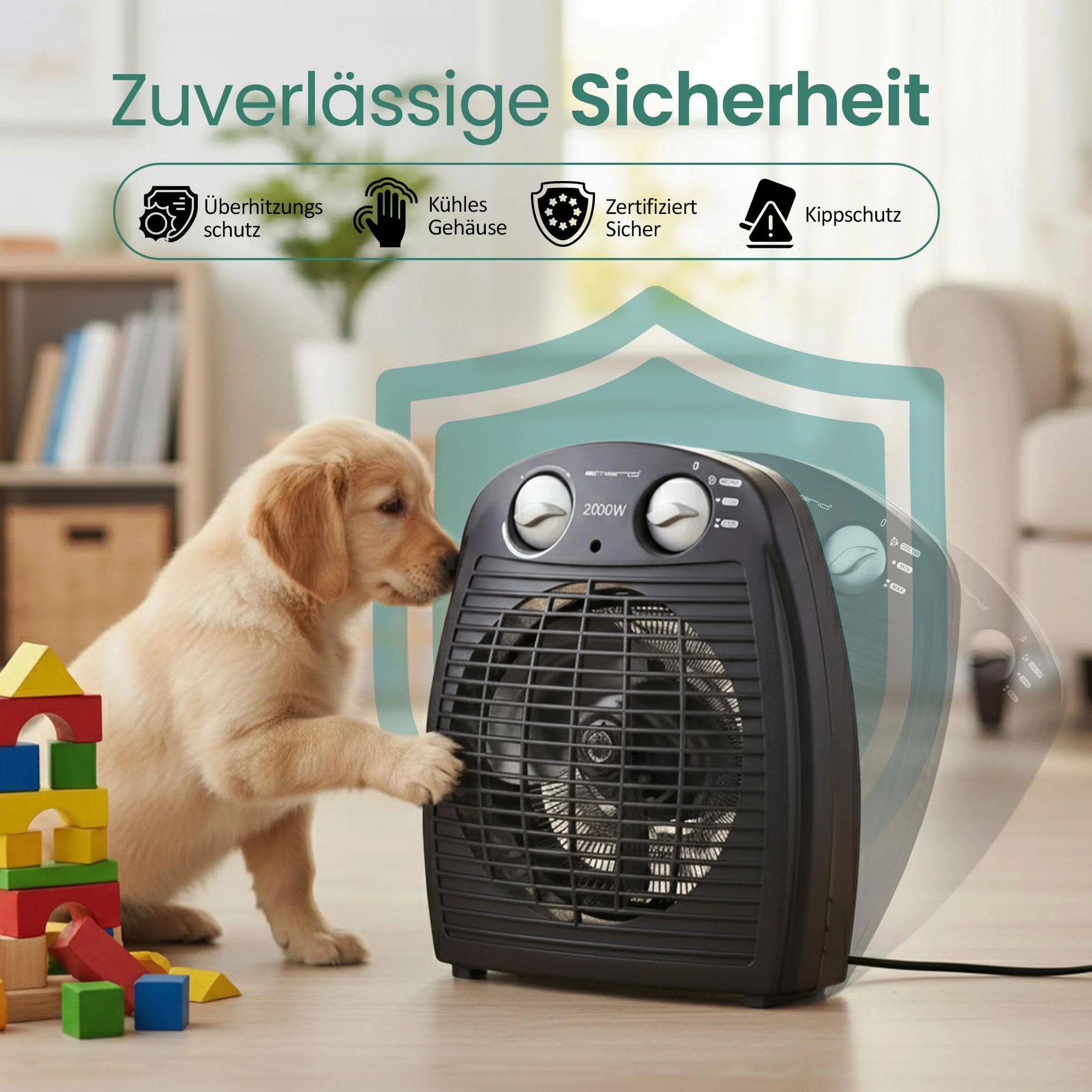 Emerio Note 1.5 Termowentylator, Czarny, 20 m2