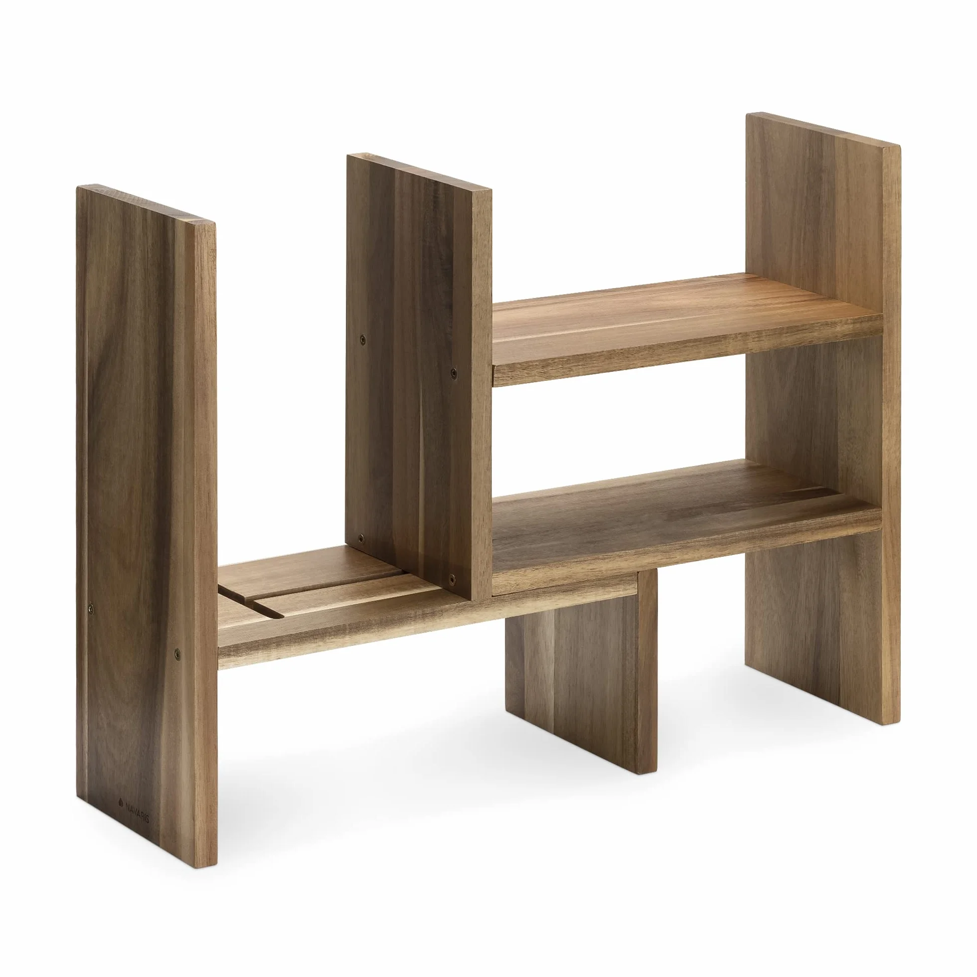 Navaris Organizer na biurko z akacji 64 x 15,5 x 40 – regał narożny regulowany naturalny