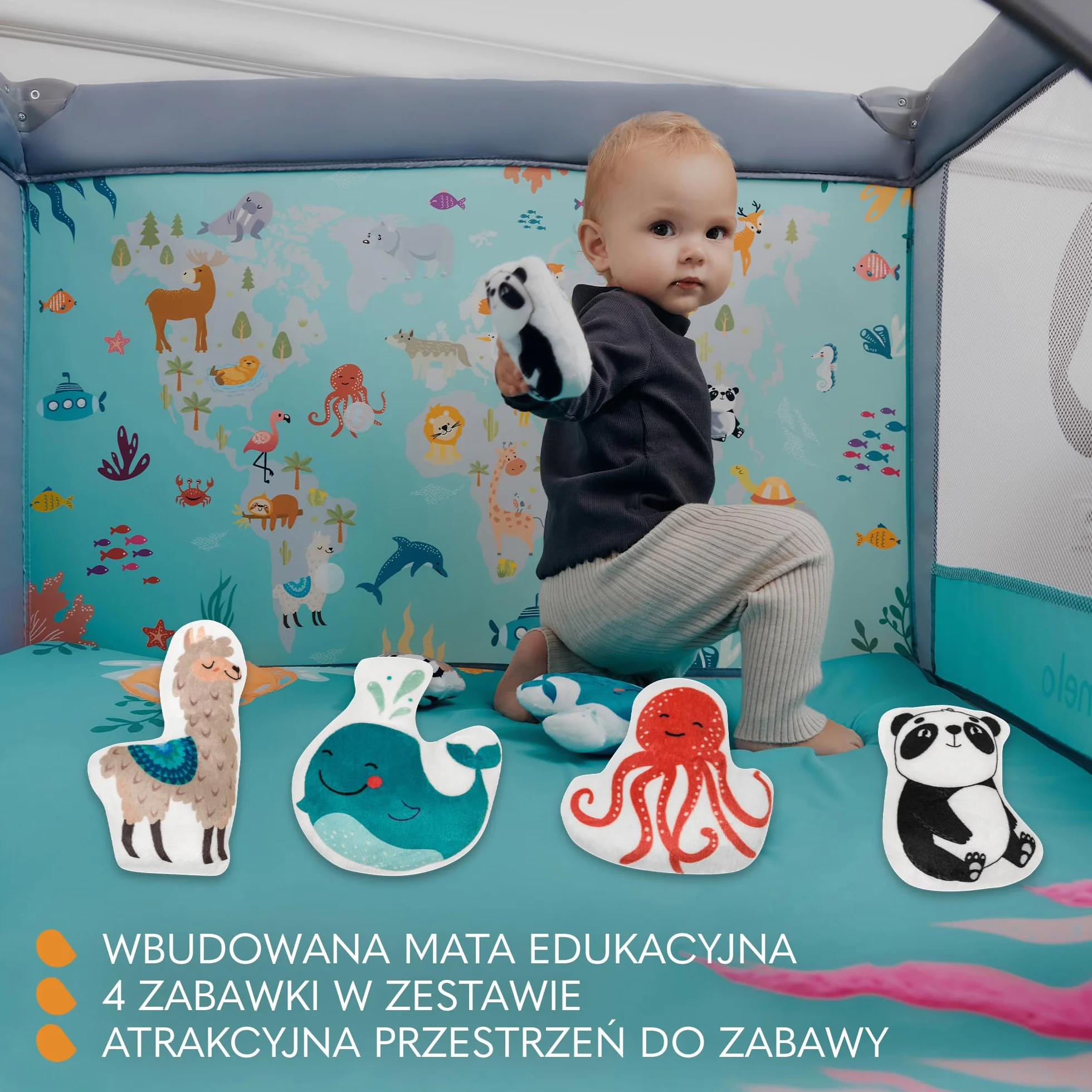 LIONELO MILLE Łóżeczko 2 w 1 Turystyczne Podróżne i Kojec dziecięcy do 15 kg 100x100cm 0-36 miesięcy, Boczne Wejście na Zamek, Materac, Koła z Hamulcem, Łatwe Składanie, Torba Transportowa