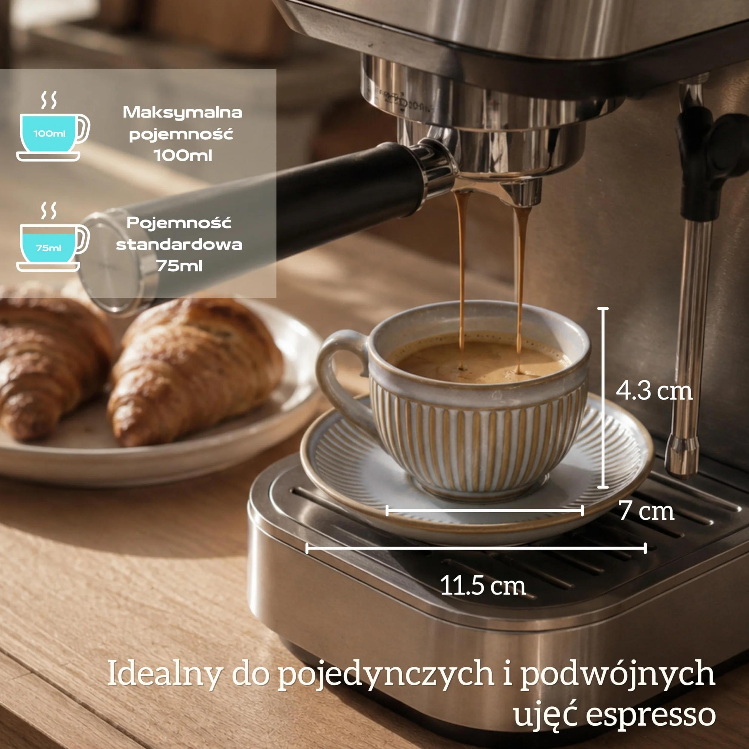Zestaw 6 filiżanek do espresso ze spodkami 90ml - Zestaw filiżanek do espresso z kamionki - Grubościenne filiżanki do kawy z uchwytem - Ręcznie wykonane filiżanki do kawy barista
