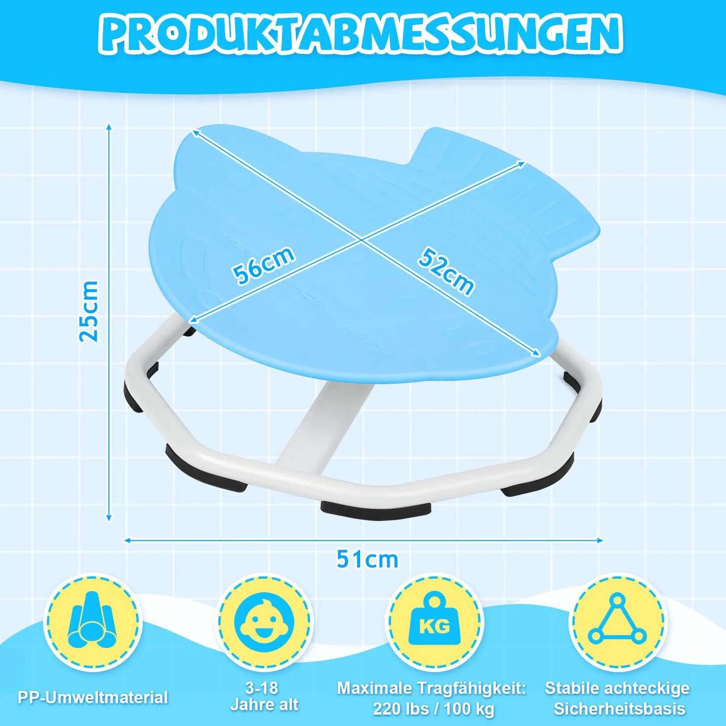 Sensoryczne krzesło obrotowe dla dzieci z autyzmem ADHD, karuzela 360°, zabawka treningowa koordynacji i równowagi, niebieskie
