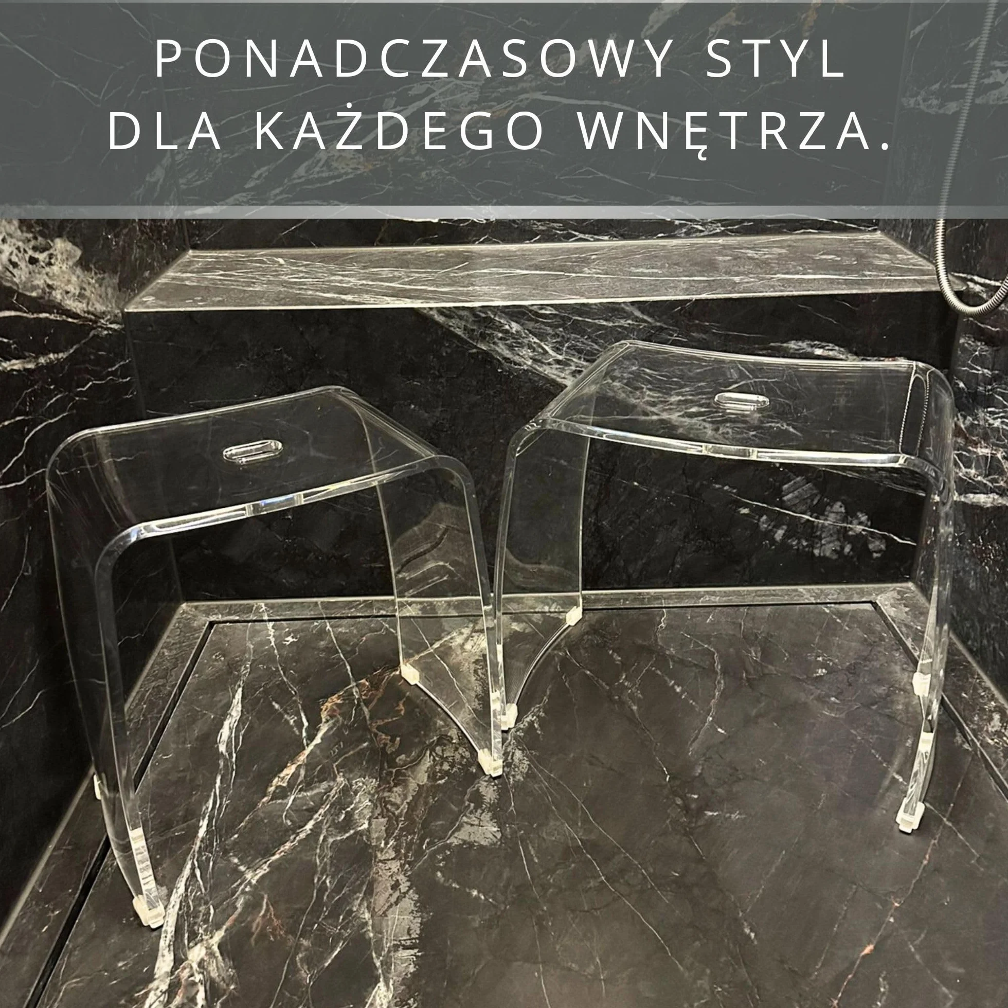 Stołek Łazienkowy Meran XL – Przezroczysty Taboret Akrylowy z Bardzo Dużym Siedziskiem – Nowoczesny Stołek Prysznicowy z Uchwytem i Gumowymi Nóżkami (do 180 kg)