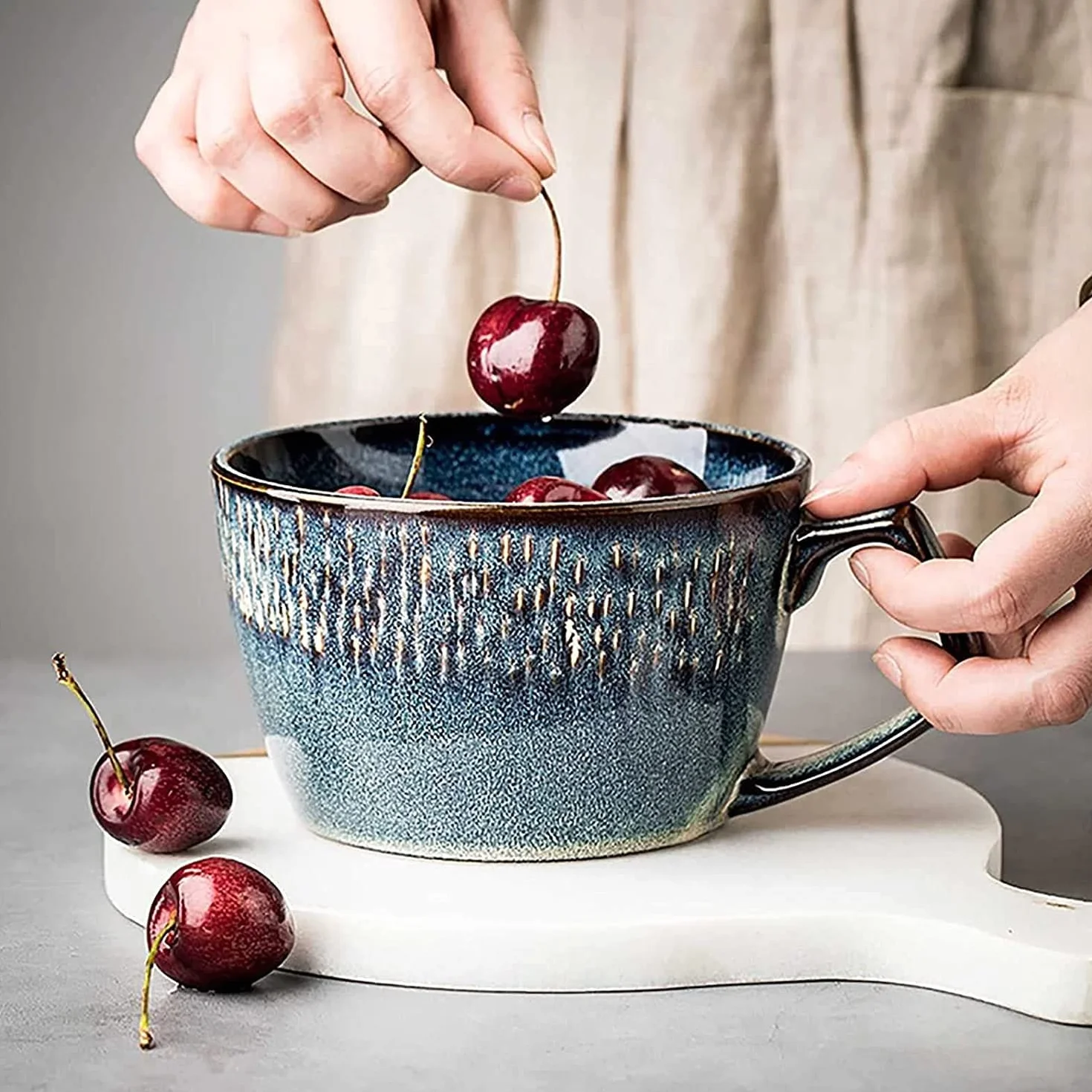 Ceramiczny kubek na zupę, Ceramiczna miska na płatki owsiane, 23 uncje, z uchwytem, ​​do zupy, kawy, mleka, herbaty, owoców, śniadania(Mug)