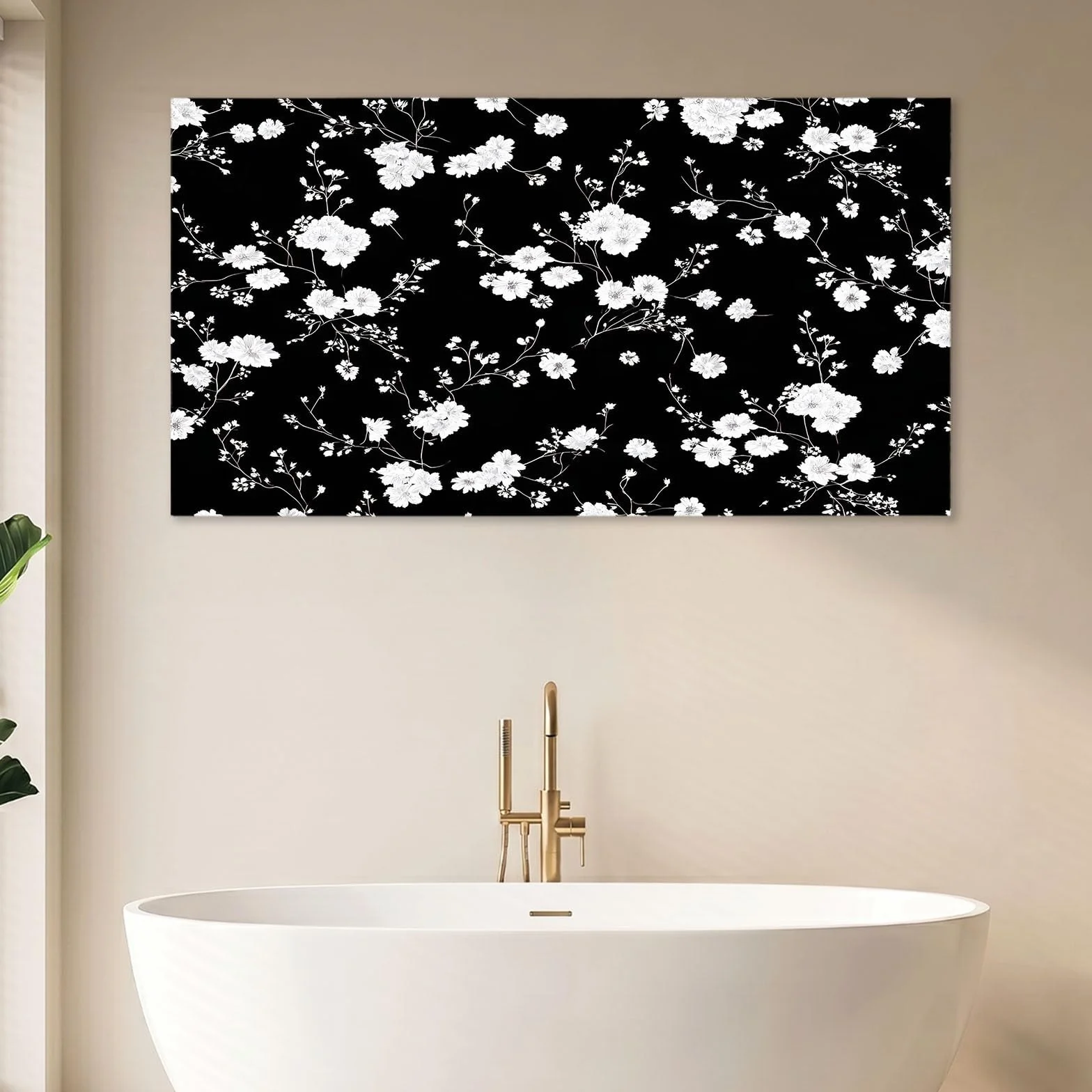 Drewniana ramka druk na płótnie klasyczny rysunek plakat obraz dekoracja ścienna biały kwiatowy obraz na płótnie dekoracja ścienna salon sypialnia korytarz 100L x 75W cm