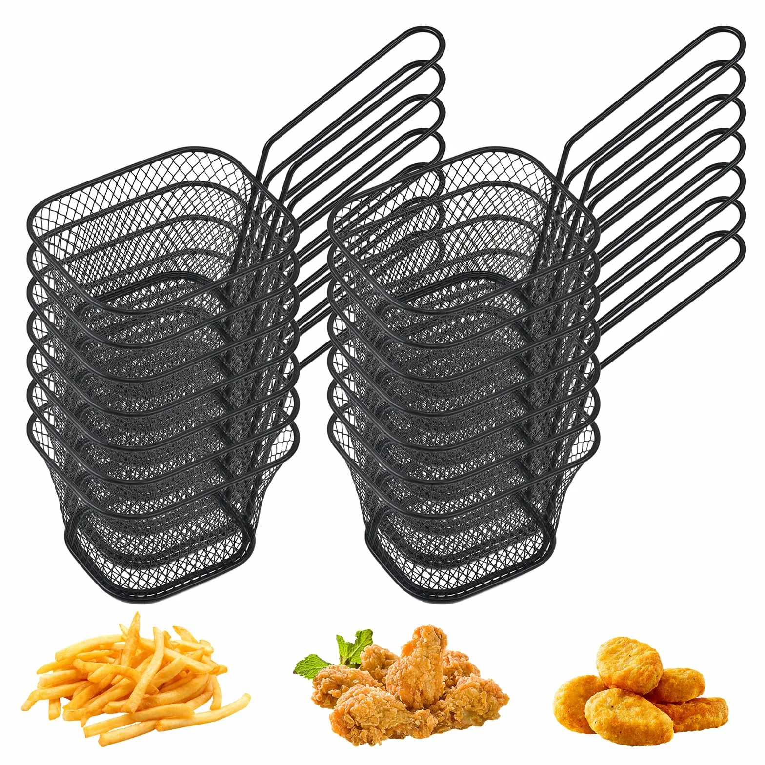 12 sztuk koszyków na frytki, ze stali nierdzewnej, małe koszyki do smażenia, z uchwytem, mini koszyki do serwowania, frytek, frytek, frytek, frytek, frytek (czarny)