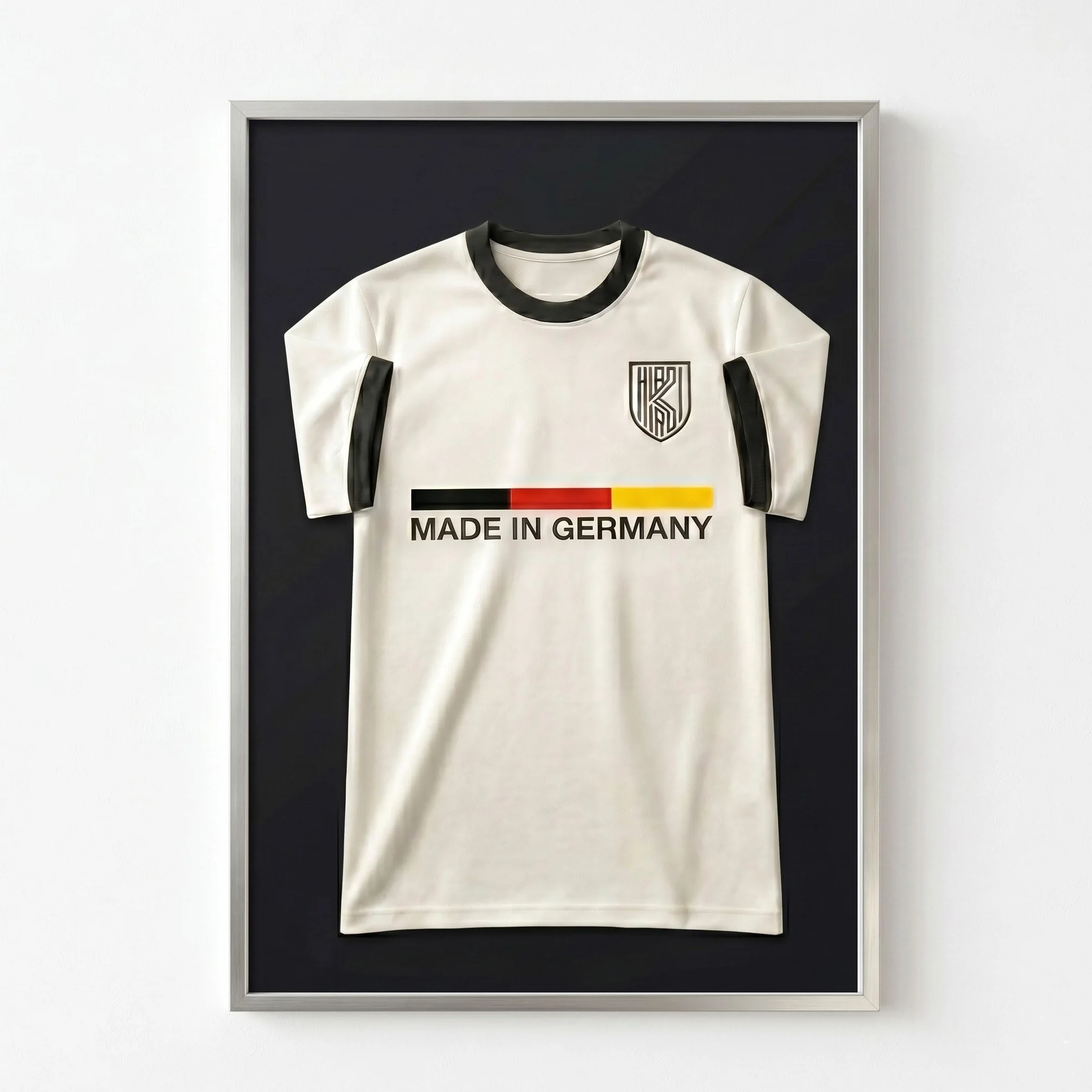Ramka na koszulkę z litego drewna Srebrna 70x90 cm - Made in Germany - Witryna na koszulkę z czarnym tłem i szeroką ramą - Głęboka ramka na zdjęcia - Duża ramka do wypełniania