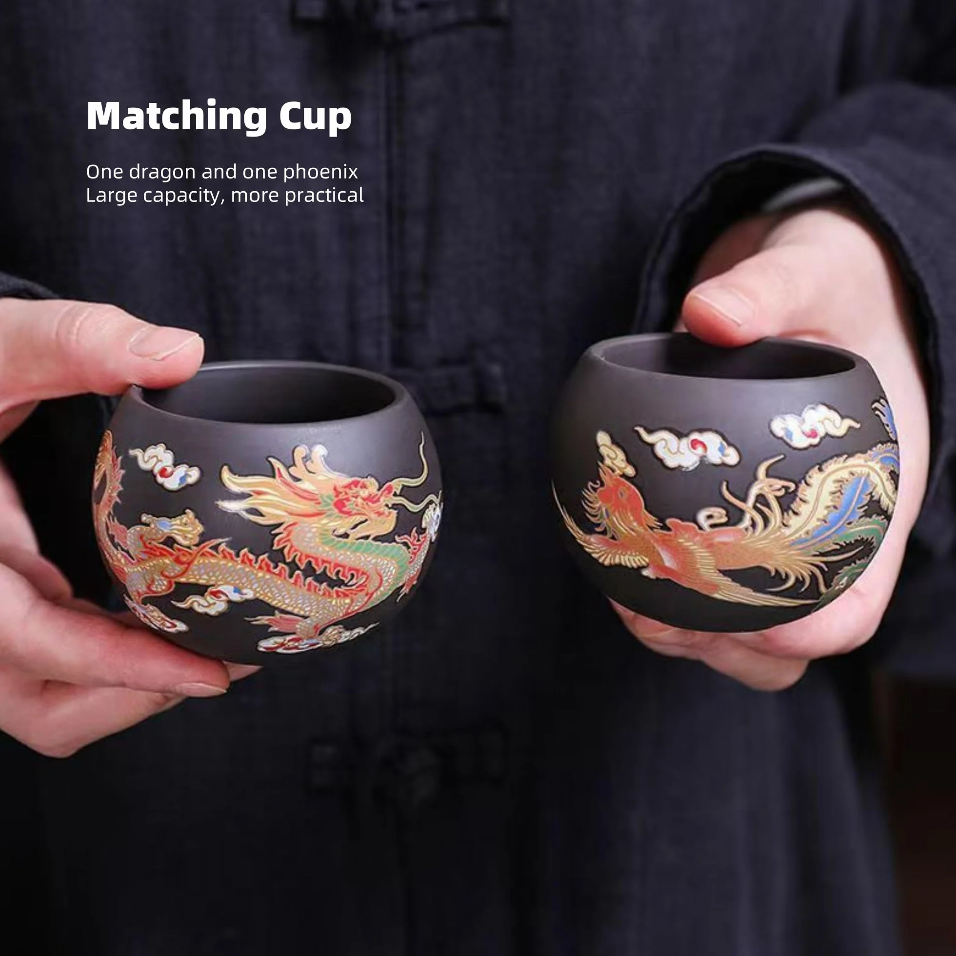 Yixing Zisha dzbanek do herbaty zestaw 450 ml, chińskie dzbanki do herbaty zmieniające kolor w pudełku prezentowym, duży dzbanek do herbaty Kung Fu, fioletowy czajnik z 2 filiżankami, ręcznie