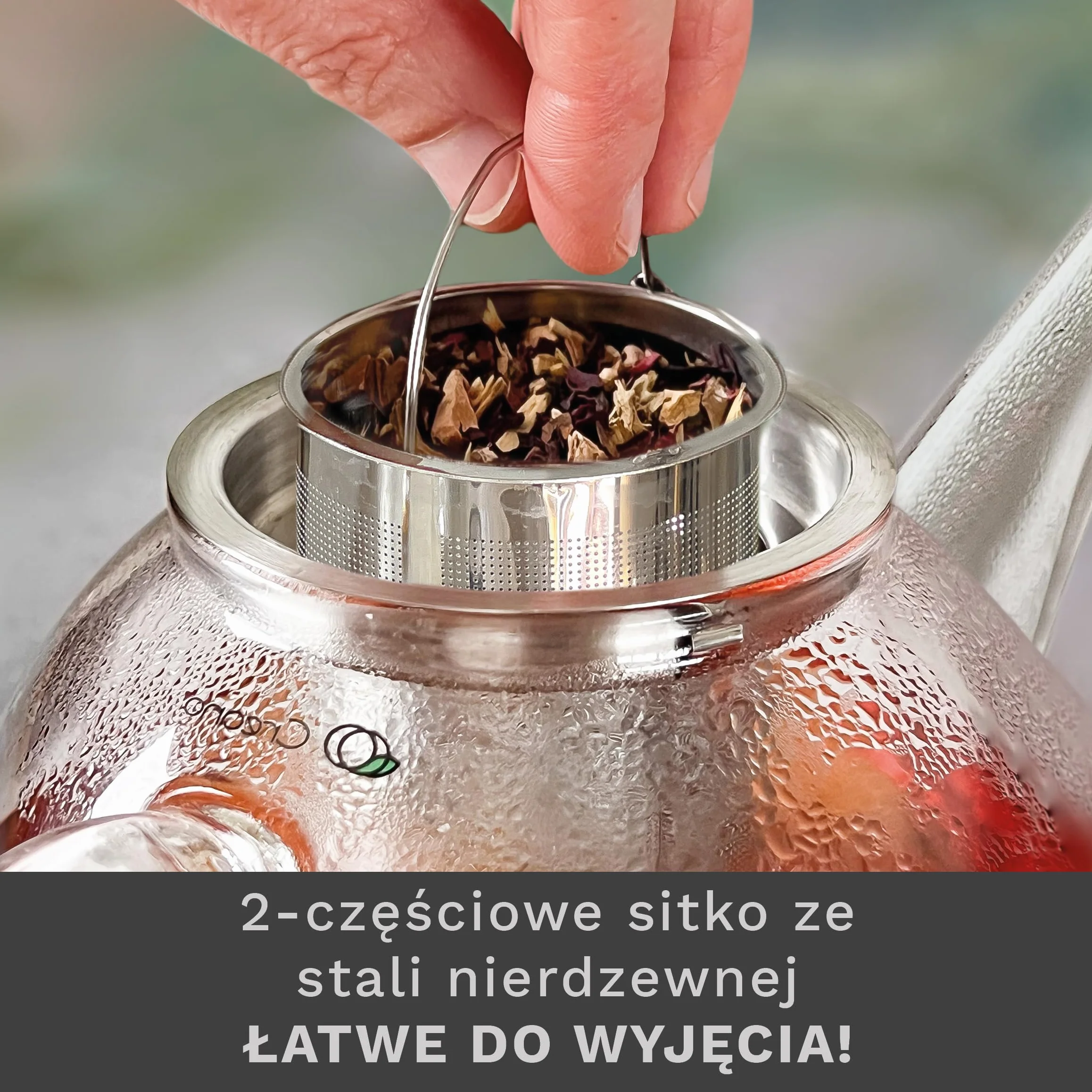 Creano Szklany dzbanek do herbaty o pojemności 1,2 l, 3-częściowy zaparzacz do herbaty z wbudowanym sitkiem ze stali nierdzewnej i szklaną pokrywką, idealny do przygotowywania luźnych herbat, bez kapania
