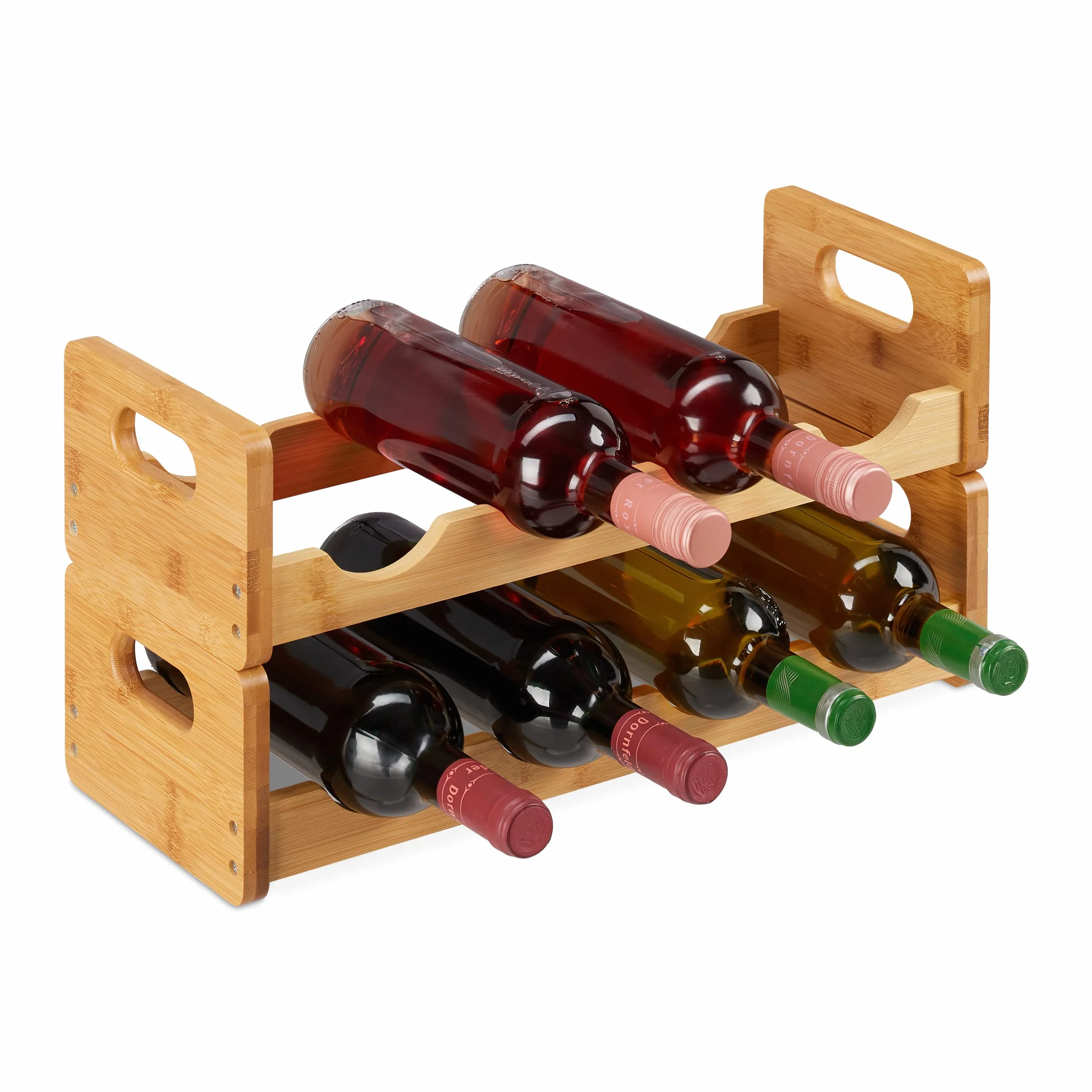 Relaxdays Regał na wino, oszczędzający miejsce półka na 8 butelek, poprzeczny, regał na butelki z bambusa, wys. x szer. x gł.: 24 x 47 x 18 cm, kolor naturalny