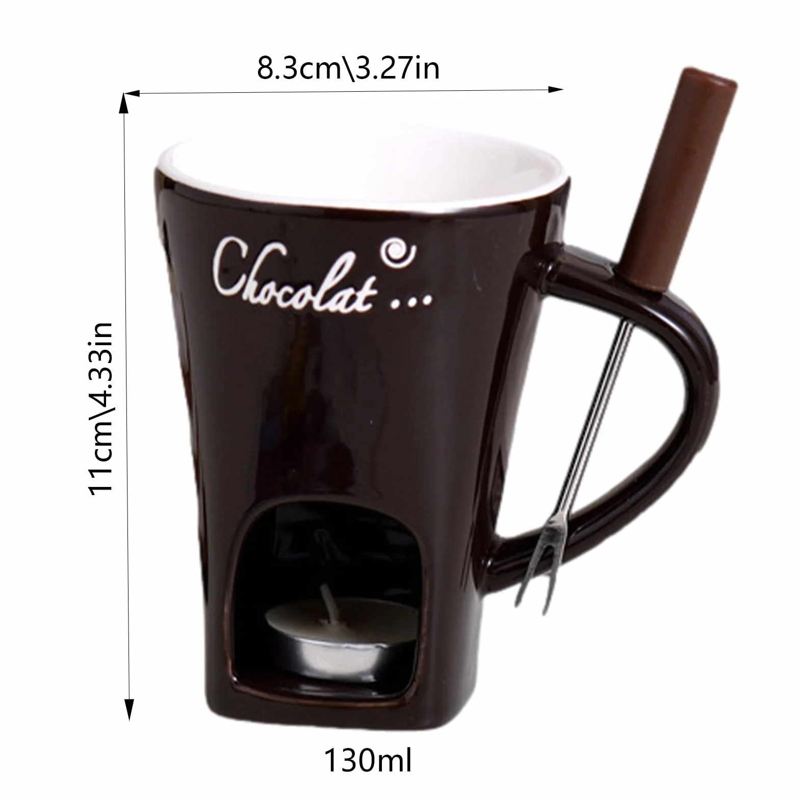 Zestaw do czekoladowego fondue 130 ml, zestaw do czekoladowego fondue, czekoladowy kubek do fondue, ceramiczny czekoladowy kubek do fondue, masło, słodki czekoladowy kubek do fondue z widelcem