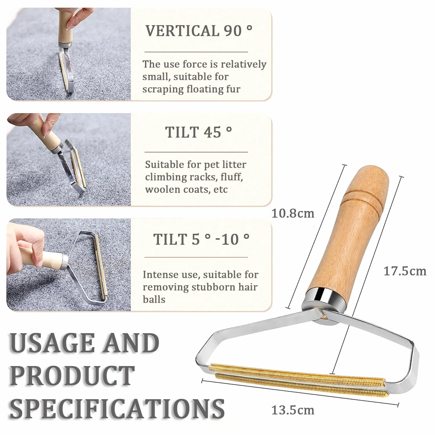 DAZISEN 2pcs Przenośny środek do usuwania kłaczków - dwustronne miedziane ostrza Skrobak do dywanów Pet Dog Cat Hair Remover do dywanu z drewnianym uchwytem Zmywacz do włosów wielokrotnego użytku
