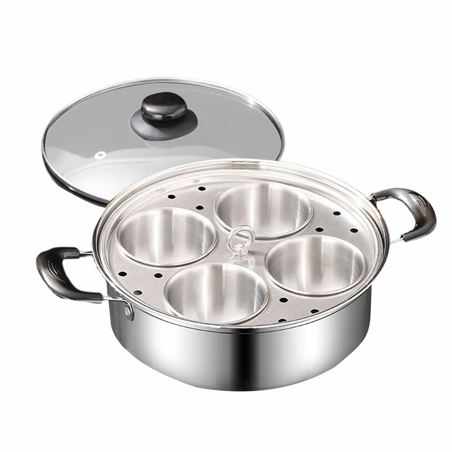Stainless Steel Egg Poacher, 4-Cup Non-Stick Steamer, 7.87-Inch Diameter Poached Egg Maker, Rust-Resistant Kitchen Cooker, Elegant Breakfast Pan with Modern Style, Cooking Gear for Brunch