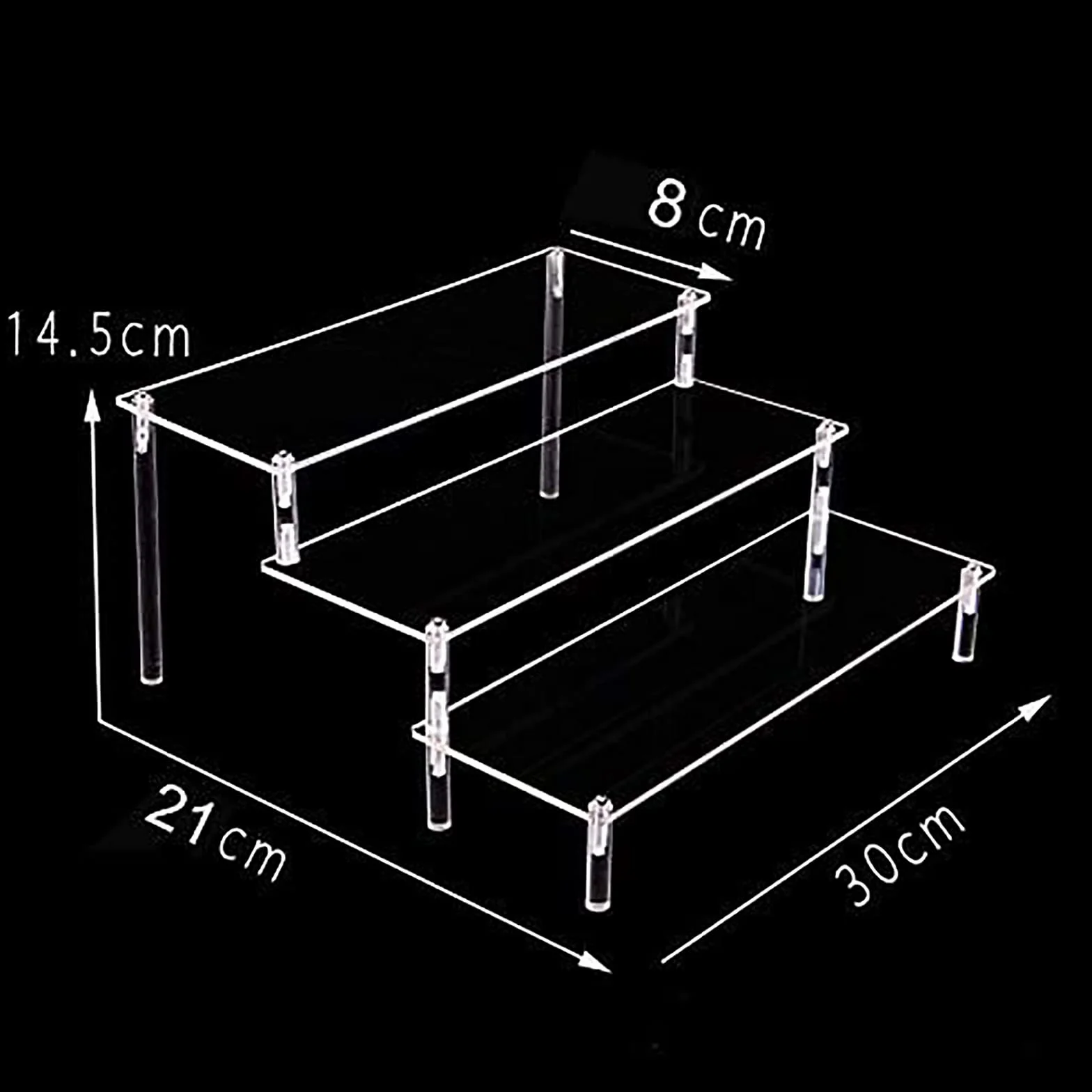 3-poziomowy stojak schodowy z akrylu, witryna do kolekcjonowania figurek pop, przezroczysty uchwyt figurki do prezentacji figurek, lakier do paznokci, lalka, kosmetyki (30 x 21 x 14,5 cm)