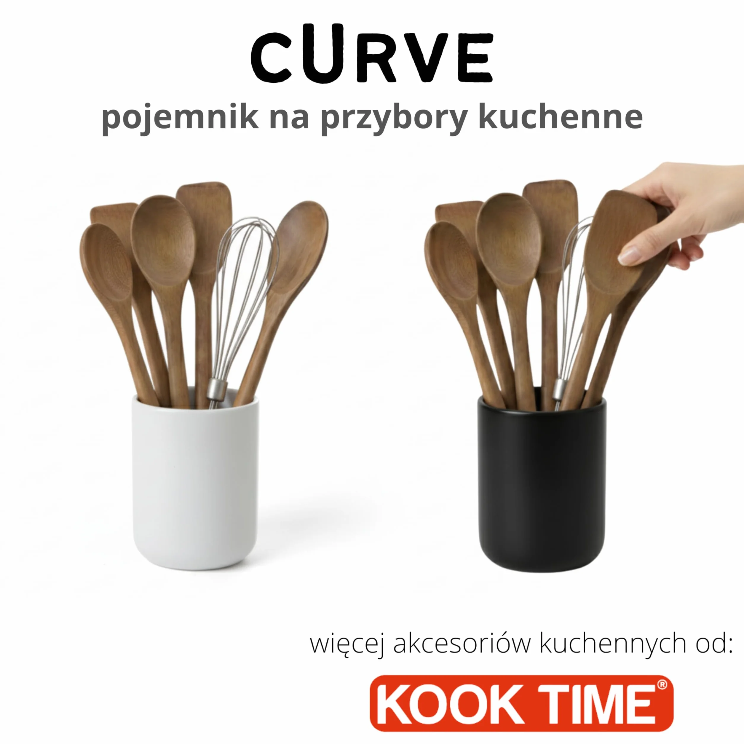 Uchwyt na przybory ceramiczne Curve - duży i stabilny pojemnik na przybory kuchenne. Przechowywanie łyżek kuchennych, łopatek do patelni i akcesoriów. 11 x 15 cm - czarny matowy