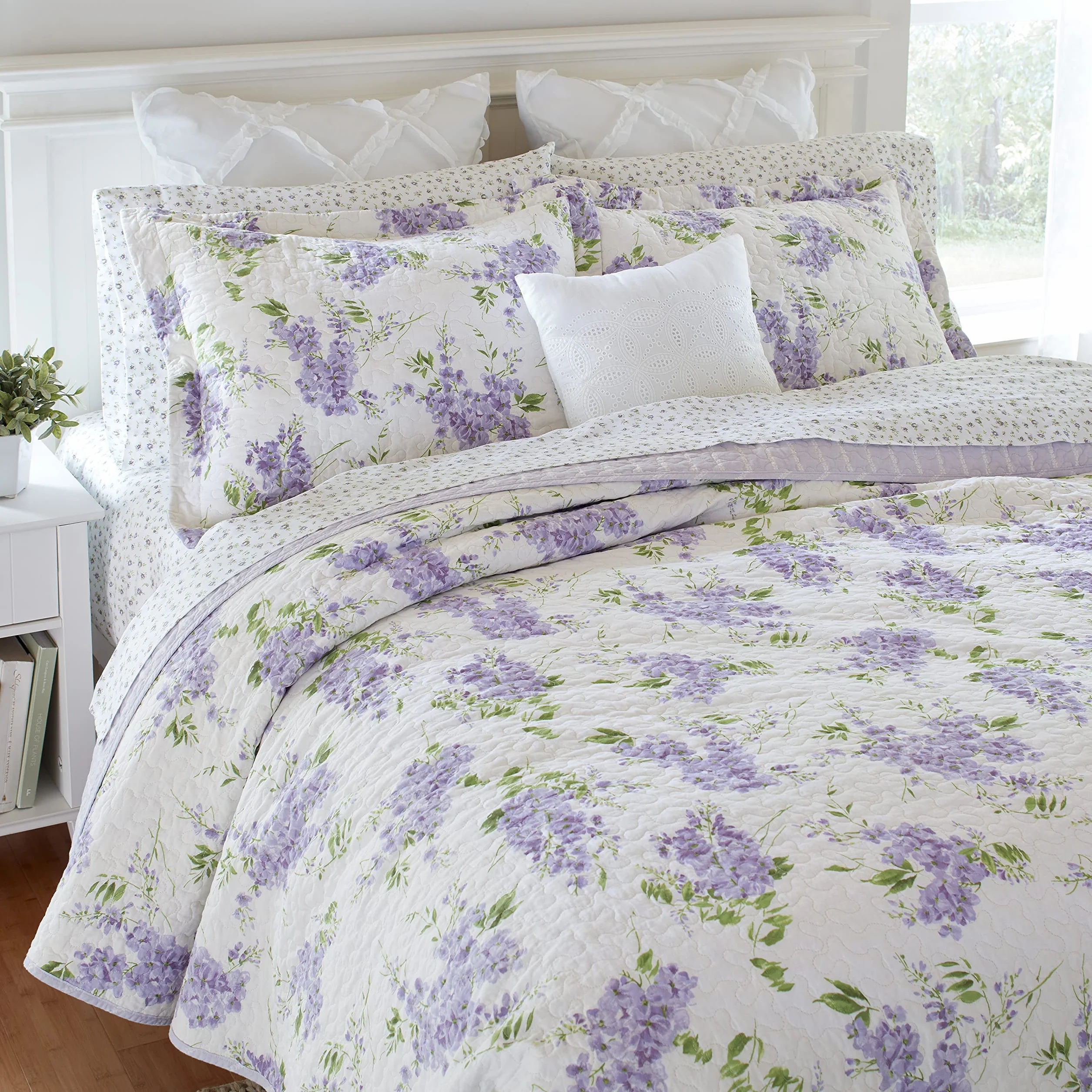 Laura Ashley Home Keighley Collection Zestaw kołder 100% bawełna dwustronna pościel podwójna liliowa