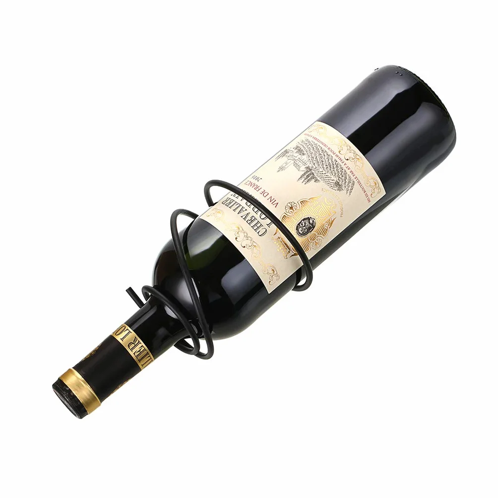 BSTKEY 6 szt. montowane na ścianie żelazne stojaki na butelki wina – czerwone wino dla dorosłych, uchwyt ekspozycyjny na butelki alkoholu, metalowy wiszący organizer na wino, uchwyt do przechowywania butelek, spirala