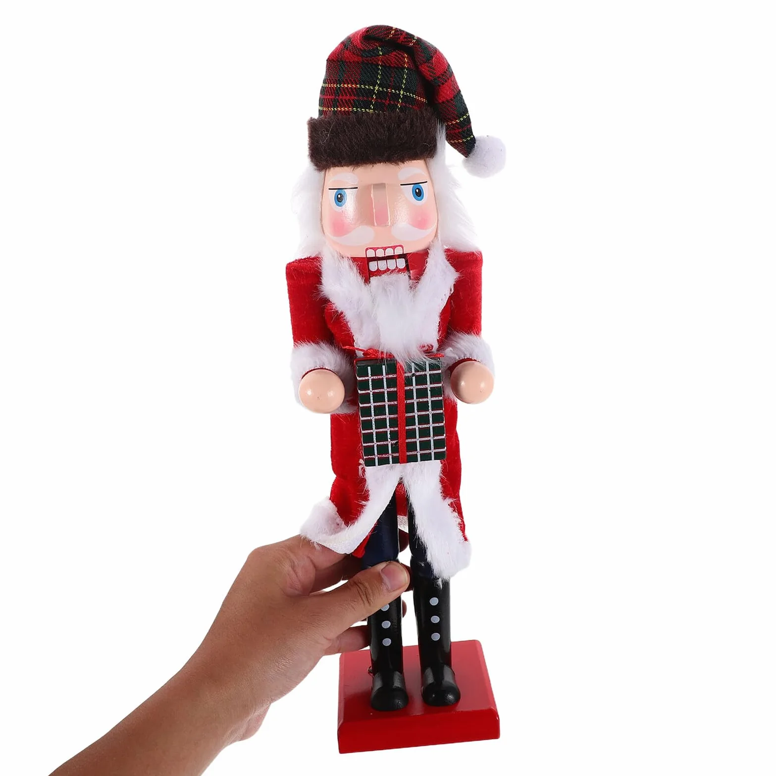 Toyvian Drewniana Figurka Dziadka Do Orzechów z Podstawką Ręcznie Malowany Żołnierz Nutcracker Dekoracja Świąteczna Stół i Półkę Trwały i Ornament Bożonarodzeniowy