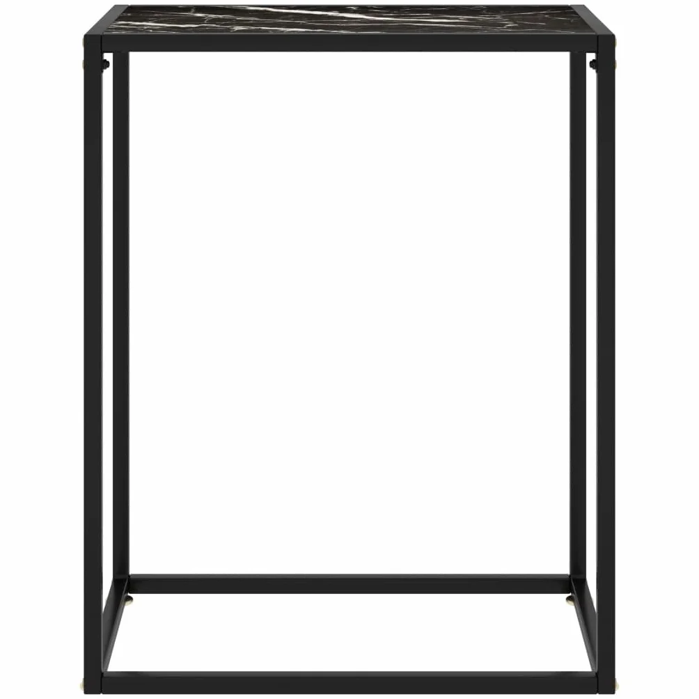 Stolik konsolowy, czarny, 60 x 35 x 75 cm, szkło hartowane o wyglądzie marmuru, stolik pomocniczy ze stali malowanej proszkowo, elegancki stół do przedpokoju do salonu