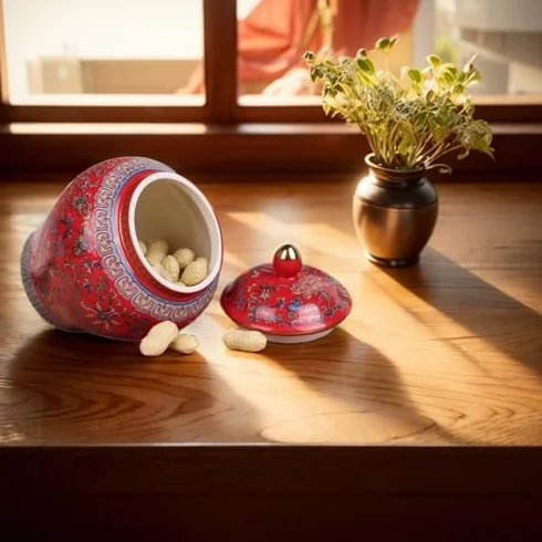 Chinoiserie niebieski słoik imbirowy - porcelanowy dekoracyjny słoik do przechowywania z pokrywką na herbatę suszone owoce płatki śniadaniowe - elegancki niebieski jezioro ceramiczny akcent do