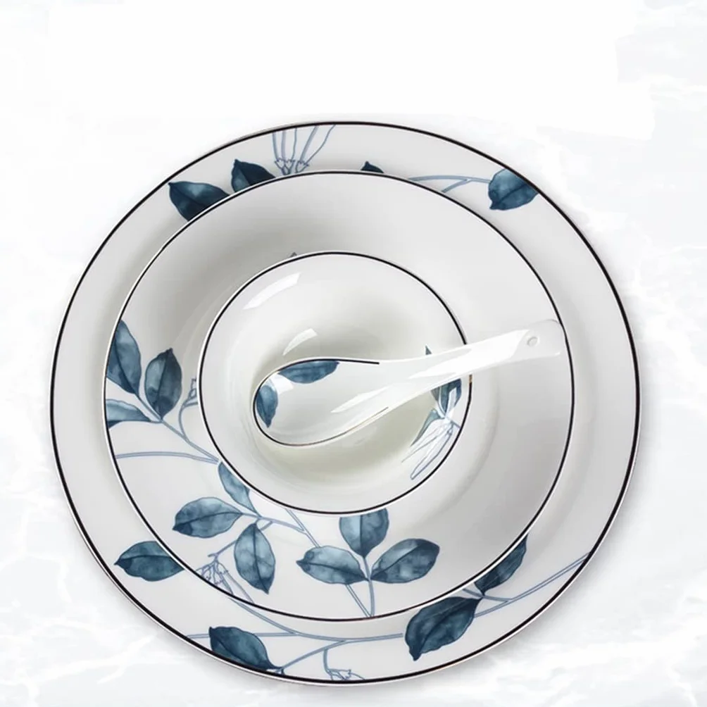 Zestaw naczyń ceramicznych z motywem kwiatowym, talerze obiadowe, miski restauracyjne i podkładki, komplet (rozmiar uniwersalny)