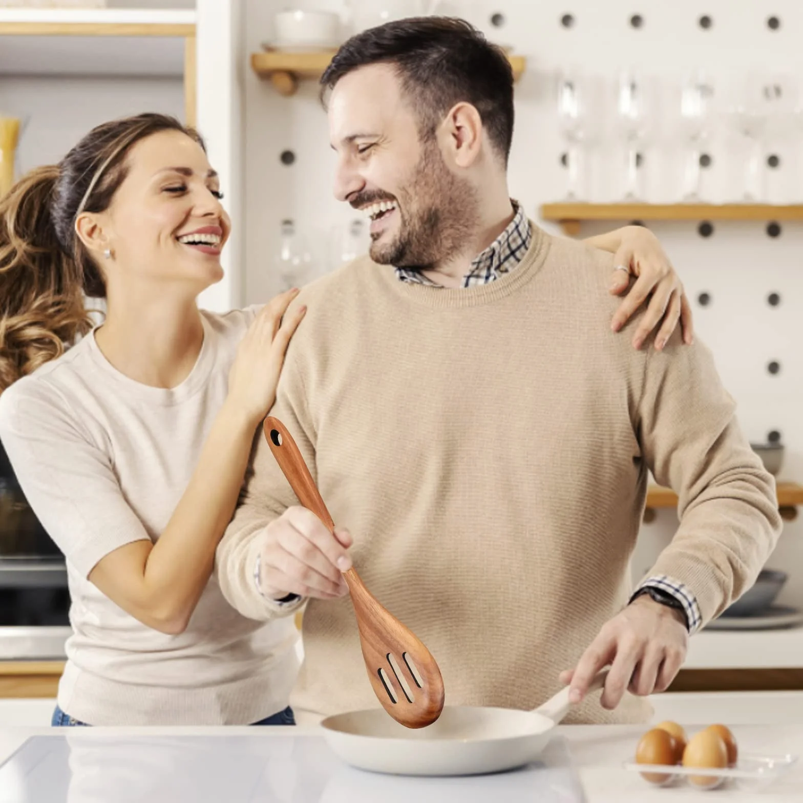 9 szt. drewnianych łyżek do przyborów kuchennych z uchwytem na przybory kuchenne z drewna tekowego zestaw przyborów kuchennych płaska drewniana szpatułka gotowanie łyżki do mieszania spaghetti łyżka
