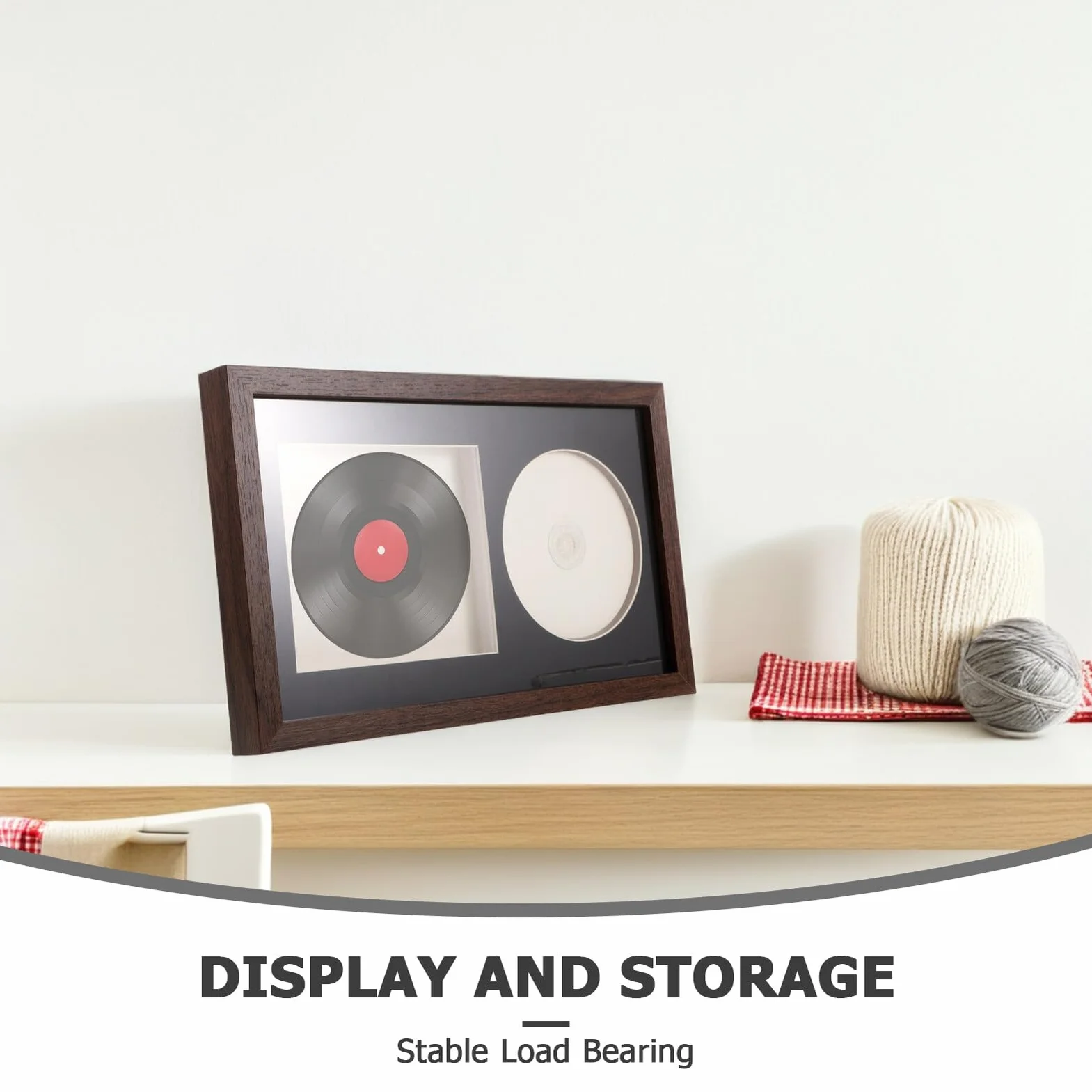 Czarny drewniany wyświetlacz CD i winylowy, 14,2 x 12,4 cm, pusty stojak 3D na ścianę i biurko, nizer do albumów, idealny do dekoracji domu