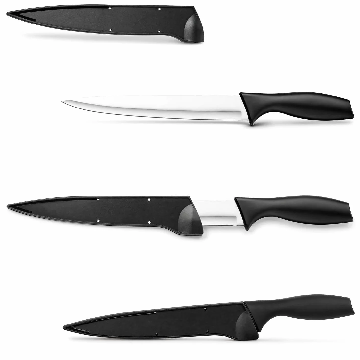 com-four® 3 nóz uniwersalny z oslona – wszechstronny nóz ze stali nierdzewnej z ostrzalka – nóz kuchenny i outdoorowy z plastikowym uchwytem (3 srebrno-czarny 31cm)