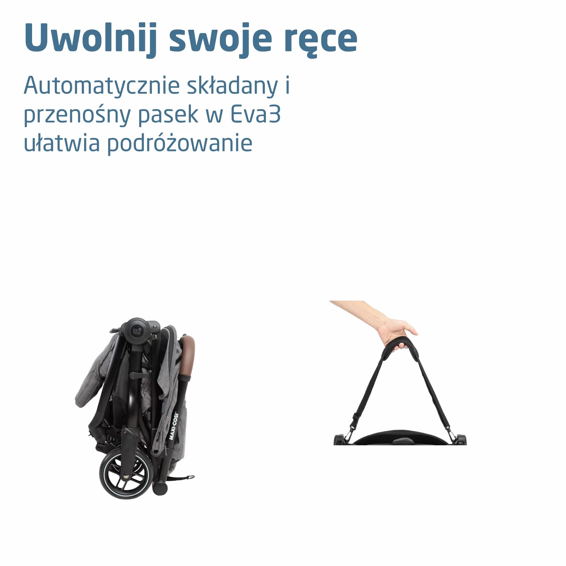 Maxi-Cosi Eva3 Wózek, 0-4 Lat, 0-22 Kg, Lekki i Kompaktowy Wózek dla Niemowląt, Rozkładanie do Pozycji Leżącej, 3 Ustawienia Odchylenia, Automatyczne Rozkładanie, Pasek, Select Grey