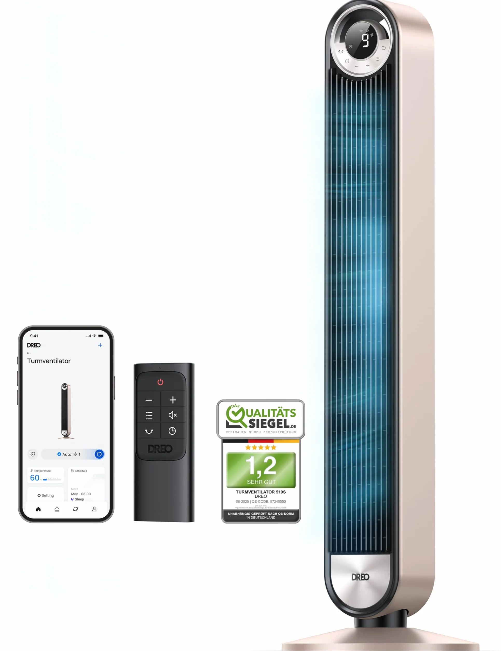 Dreo 42-Calowy Inteligentny Wentylator Wieżowy, 6 Prędkości Chłodzenia, Cichy do Sypialni, Oscylujący 90°, WiFi ze Sterowaniem Głosowym, 12-Godzinny Timer