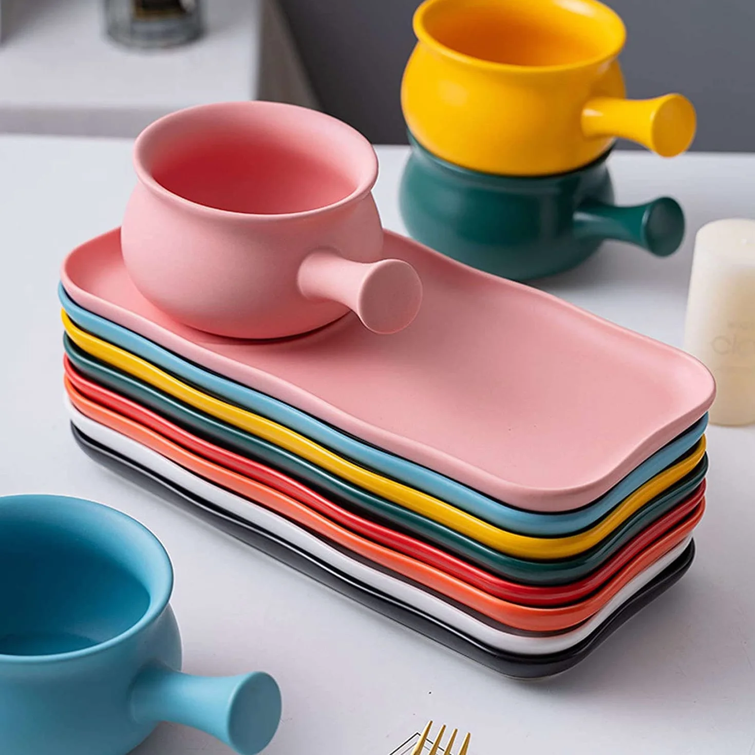 Miska na płatki, miska na zupę, miska na herbatę, francuska miska na zupę cebulową z uchwytem na śniadanie, ceramiczne miski śniadaniowe i zestaw talerzy do płatków owsianych deser owocowy kanapka śni
