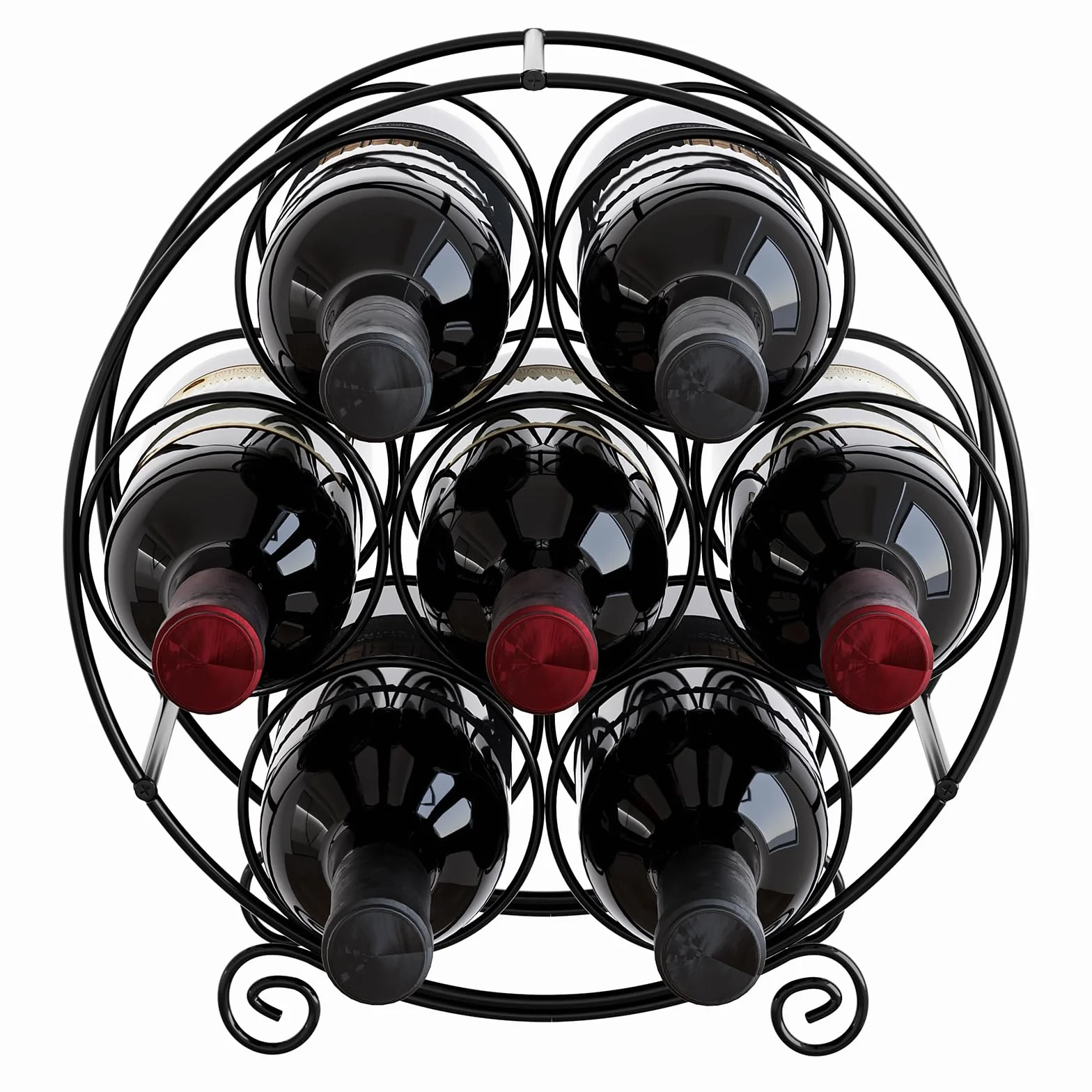 EasyPAG Stojak na Wino 7 Butelki Metal,Wolnostojący Regał na Butelki,Uchwyt na Wino,Stojak do Przechowywania Wina do Domu & Kuchni,Czarny