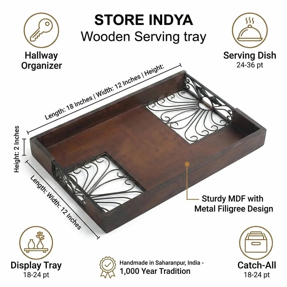 STORE INDYA prezenty na Święto Dziękczynienia drewniana płyta MDF dekoracyjna taca z kwiatowym wzorem ręcznie wykonana designerska taca zastawa stołowa akcesoria kuchenne