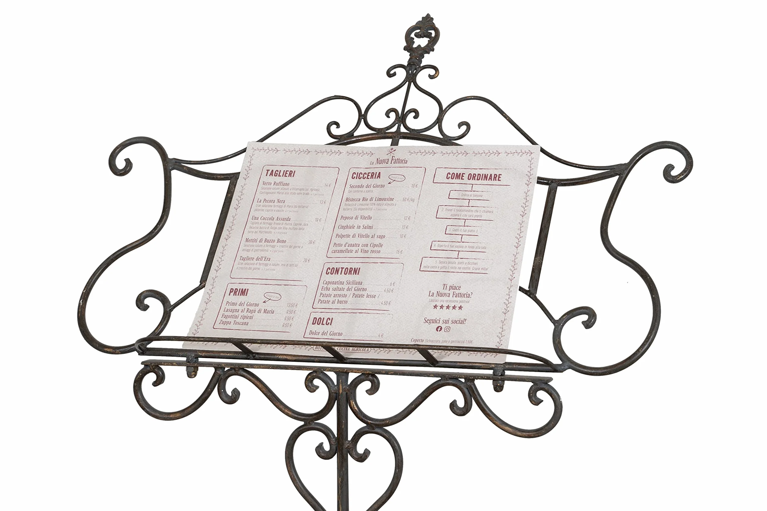 Biscottini Stojak na książki stojący 140 x 50 x 85 cm - Żelazny stojak na książki - Regulowany stojak na książki - Stojak na menu restauracyjne