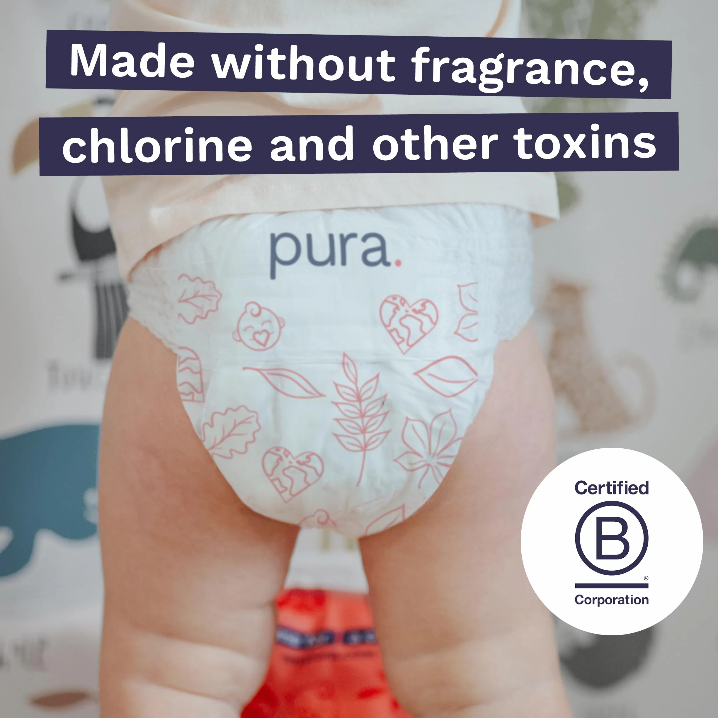 Pura Eco Nappy Pants - rozmiar 8 (19 kg+), 15 nóżek, odpinane szelki dla wrażliwej i alergicznej skóry, hipoalergiczne, bez zapachu, z łatwym bokiem