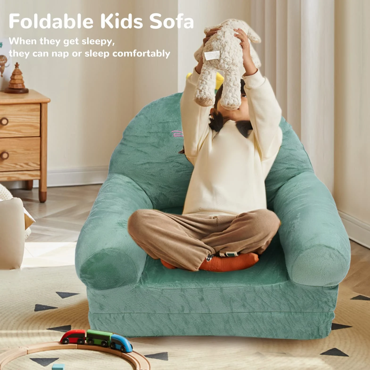 Sofa dla Malucha, Rozkładana Kanapa dla Dzieci, Rozkładany Leżak 2 w 1, Kanapa do Spania z Kreskówek dla Dzieci, Rozkładana Sofa, Miękkie Pluszowe Meble Dziecięce do Pokoju Zabaw