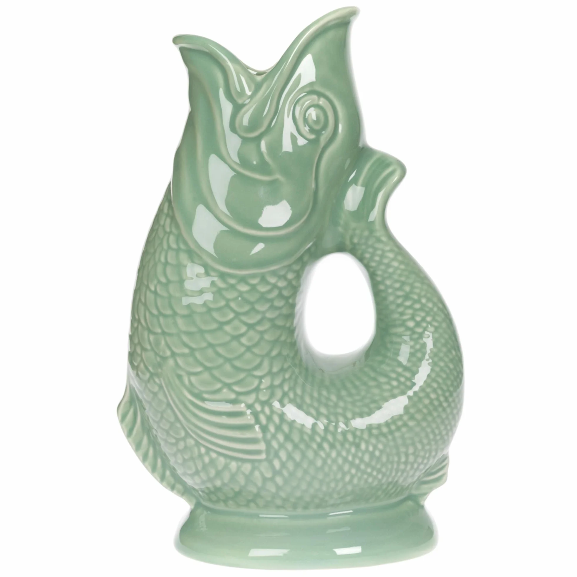 Iconic Sage Green Glug Dzbanek Duży 28 cm 1,4 l - Dzbanek na Wodę Rybną, Dekoracyjny Wazon Ryby, Ozdoba, Karafka