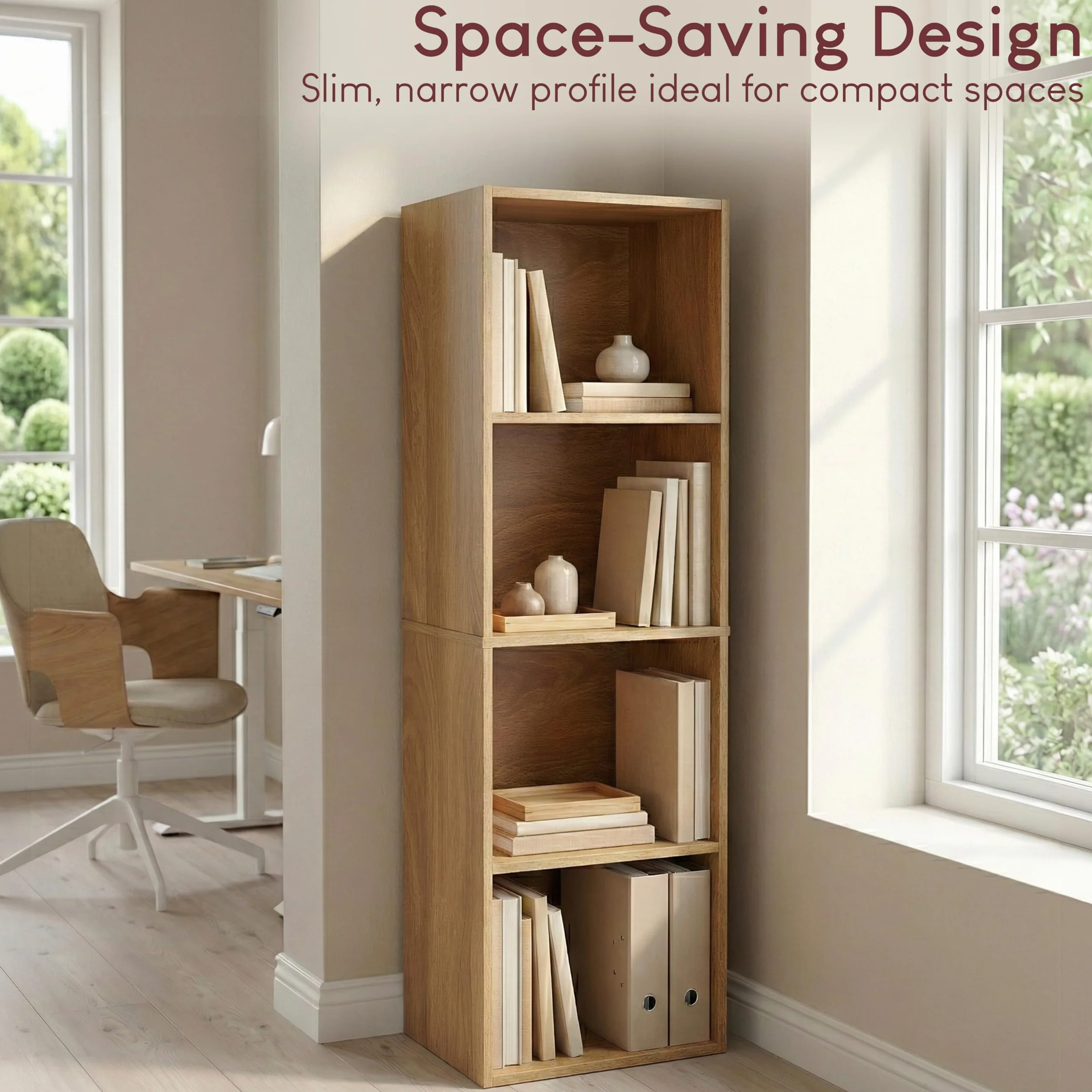 Vida Designs Oxford 4-poziomowy regał na książki, drewno dębowe, regał ekspozycyjny, regał biurowy, meble do salonu