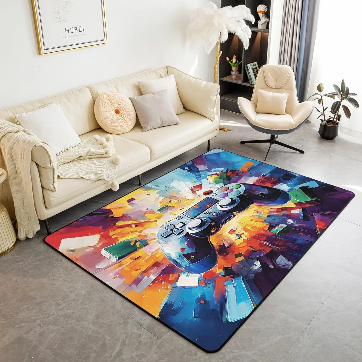 Loussiesd Dywan do salonu dla graczy, 150 x 200 cm, gamingowy dywan akcentujący dla chłopców, dziewcząt, nastolatków, nowoczesny kontroler konsoli do gier, wewnętrzna mata podłogowa, joystick, wiele