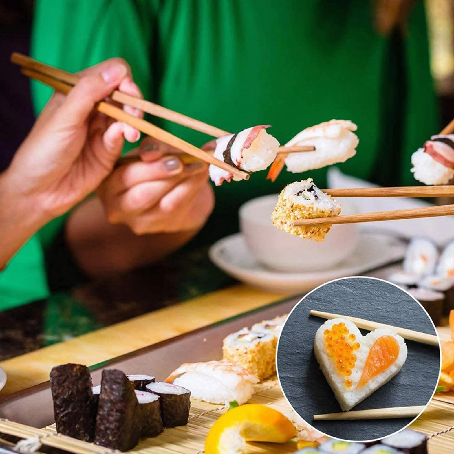 Domowy zestaw do robienia sushi, zestaw 11 sztuk z 8 rolkami do ryżu, widelcem, szpatułką, nożem - łatwy do czyszczenia i użytkowania, można myć w zmywarce do kuchni