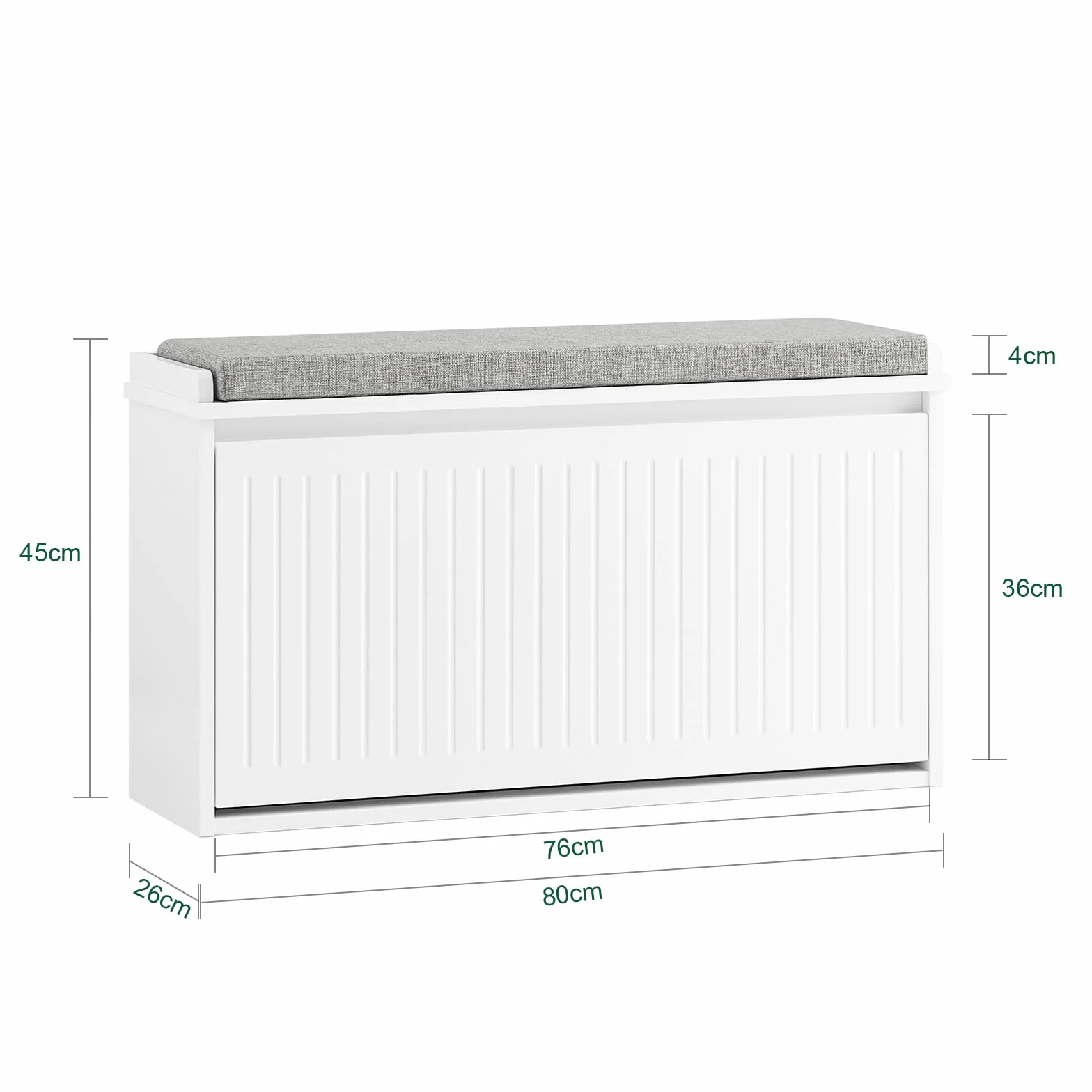 SoBuy FSR98-L-W szafka na buty z siedziskiem i poduszką, obciążenie do 155 kg, do korytarza i salonu, 80 x 45 x 26 cm, biała