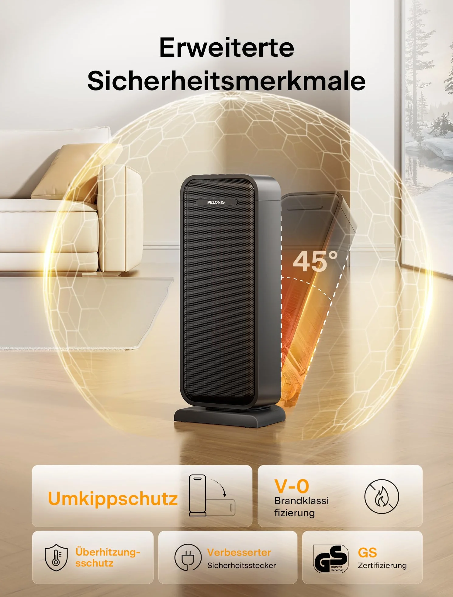 PELONIS grzejnik elektryczny 2000 W ceramiczny termowentylator przenośny timer 12h