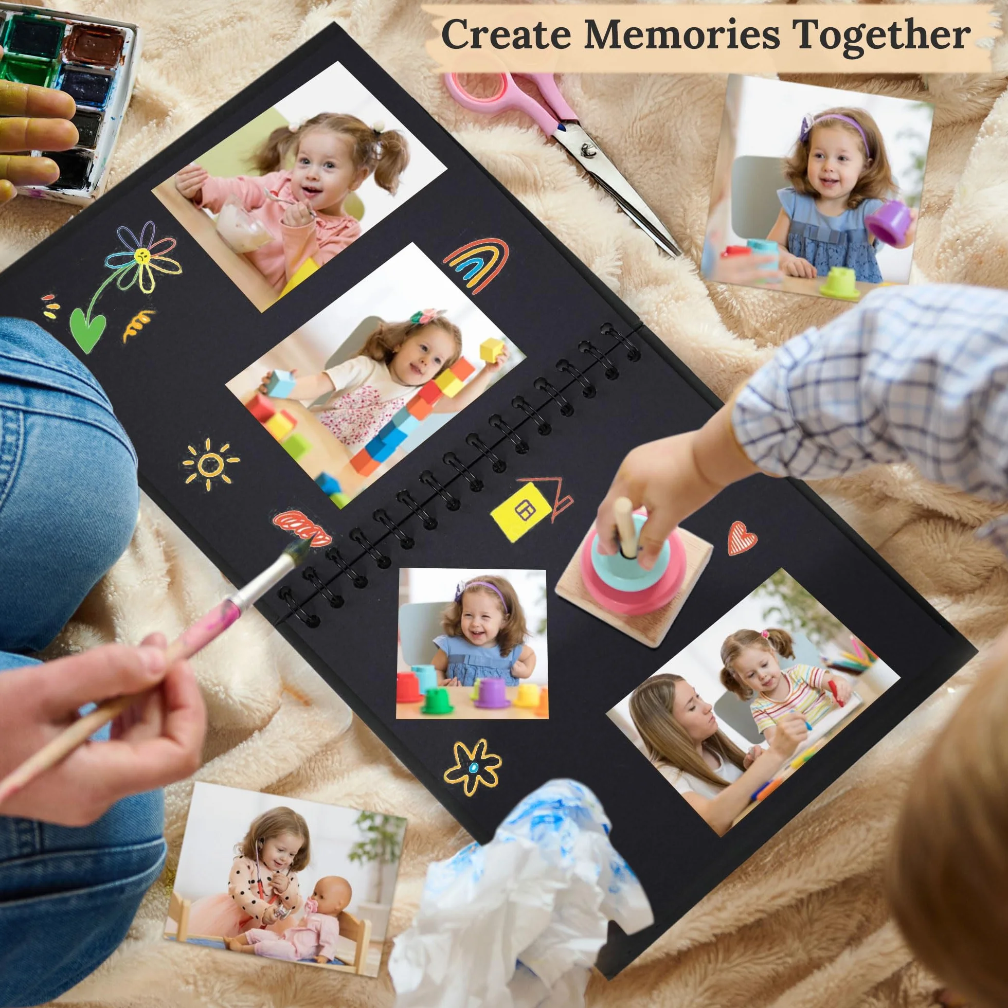Album do scrapbookingu, 25 x 25 cm, album do scrapbookingu, twarda okładka, papier typu kraft, albumy fotograficzne, 20 arkuszy, książka pamiątkowa na rodzinne wesele, czarny