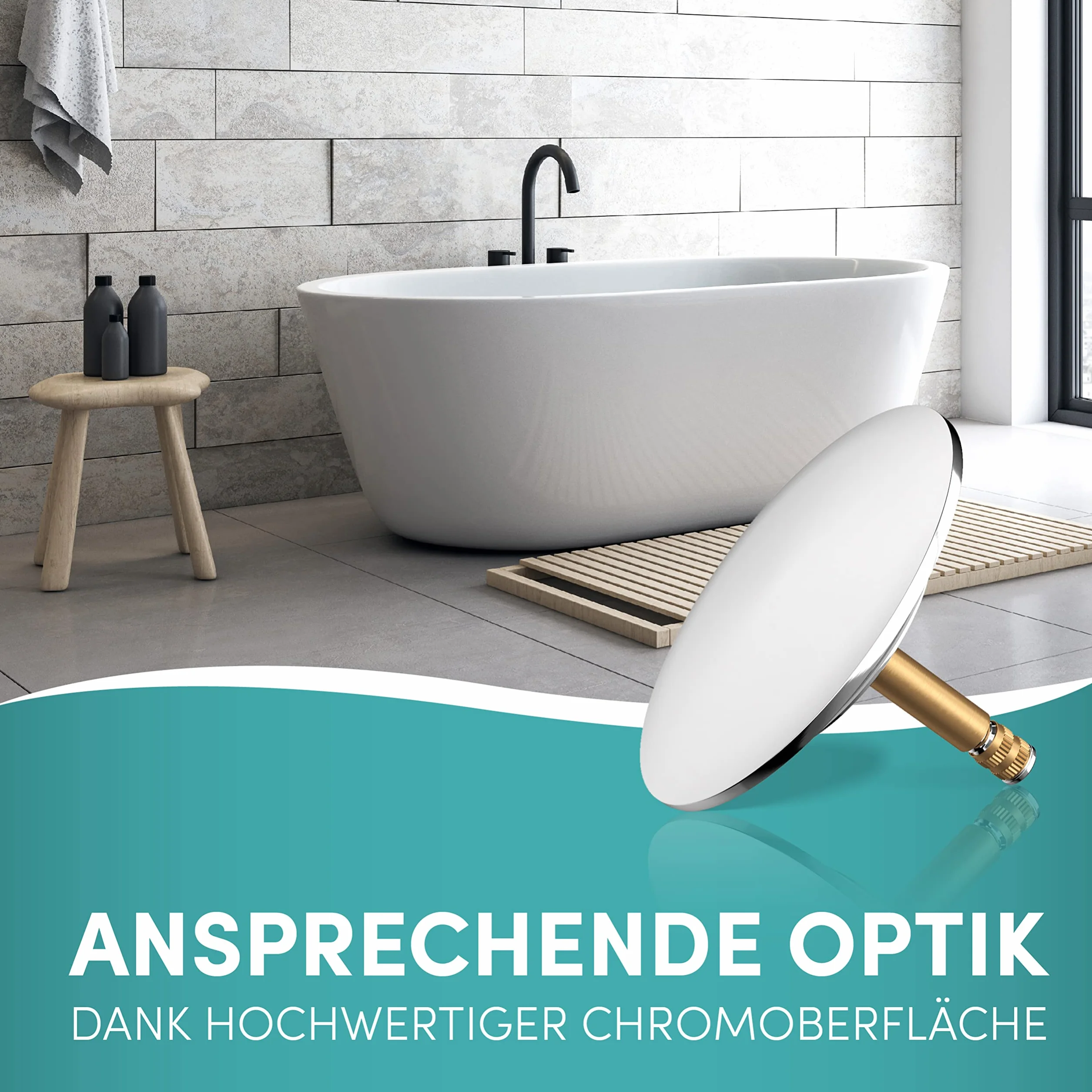 Engelbach® Korek do wanny o uniwersalnym dopasowaniu – korek wannowy nierdzewny – zintegrowana podwójna uszczelka – korek do wanny, Chrom