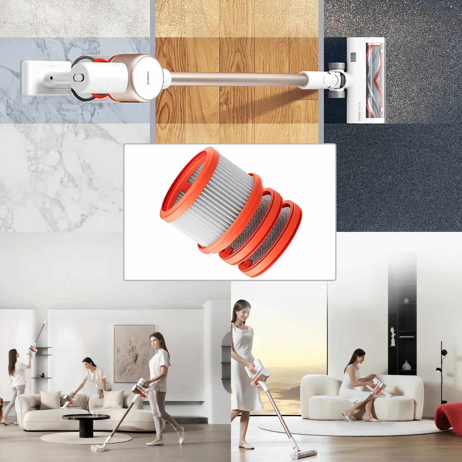 Zestaw filtrów akcesoria kompatybilne z Xiaomi Mi Vacuum Cleaner G10Plus/G10/G9Plus/G9 części zamienne (1 filtr HEPA, 2 filtry wstępne)
