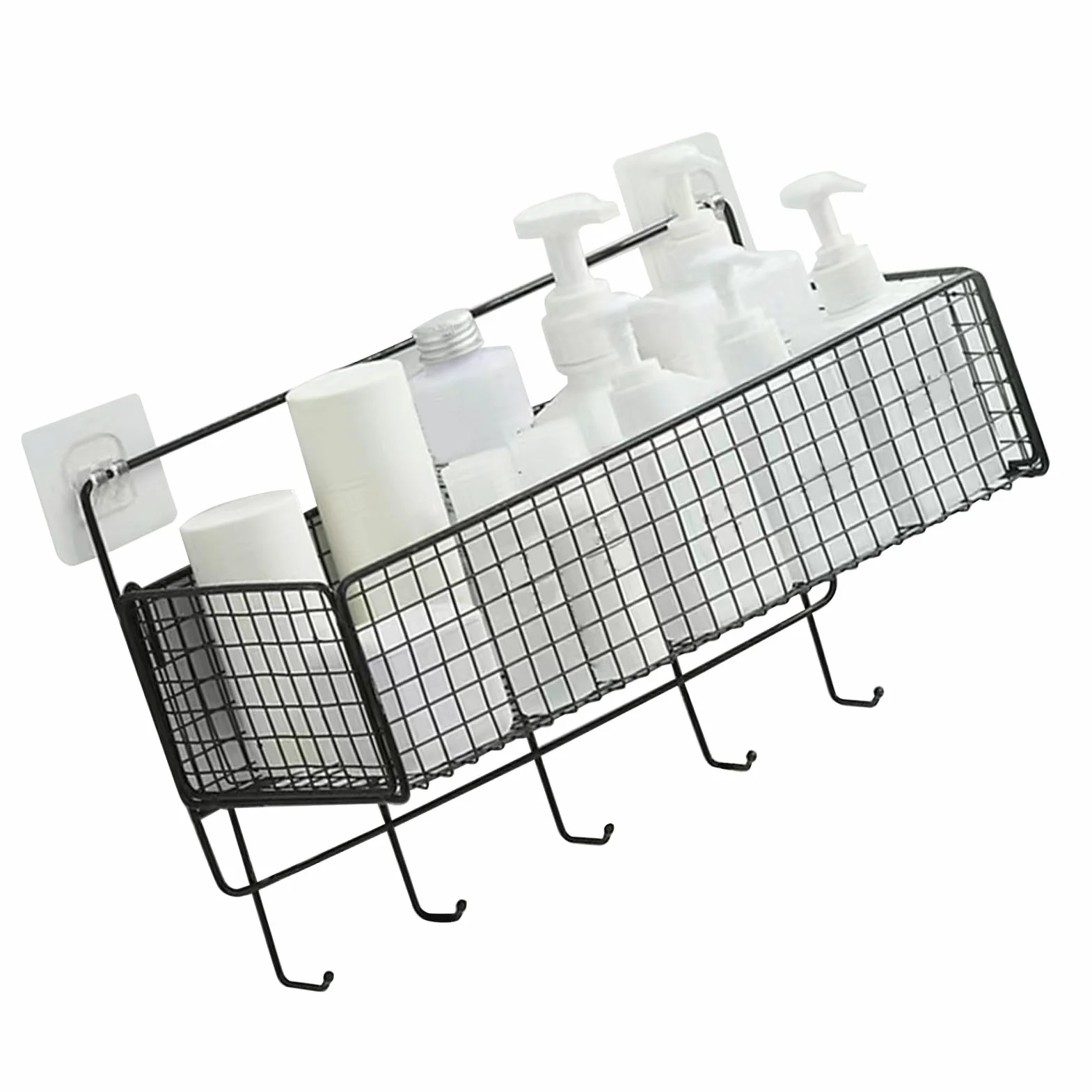 Kosz ścienny, metalowy kosz z drutem, organizer do przechowywania w domu z haczykami do organizacji drzwi szafek, spiżarni, szafek, łazienki, kuchni, sypialni (BLACK)